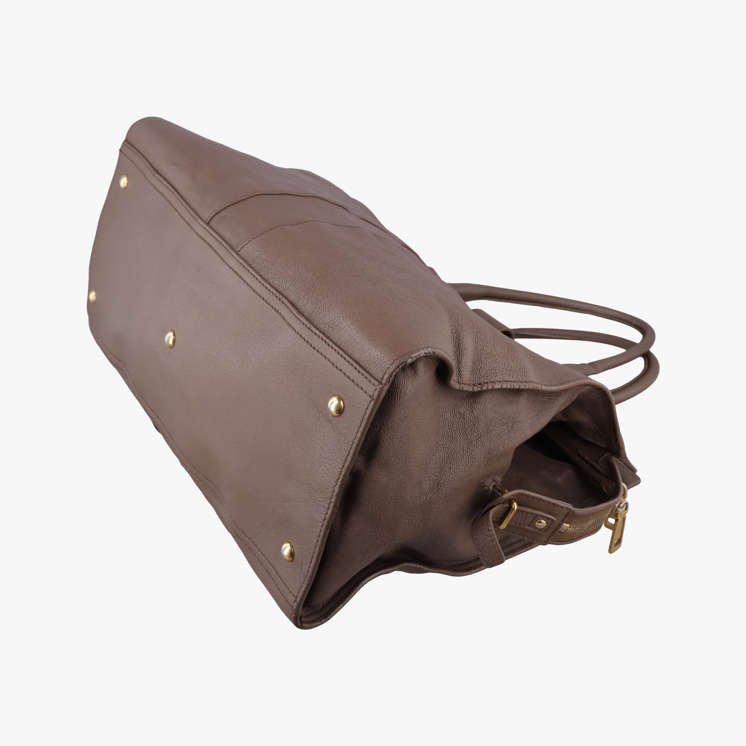 Pre-owned Yves Saint Laurent Y LIGNE Petit Cabas Brown Leather 275091 handbag | stylenewstar