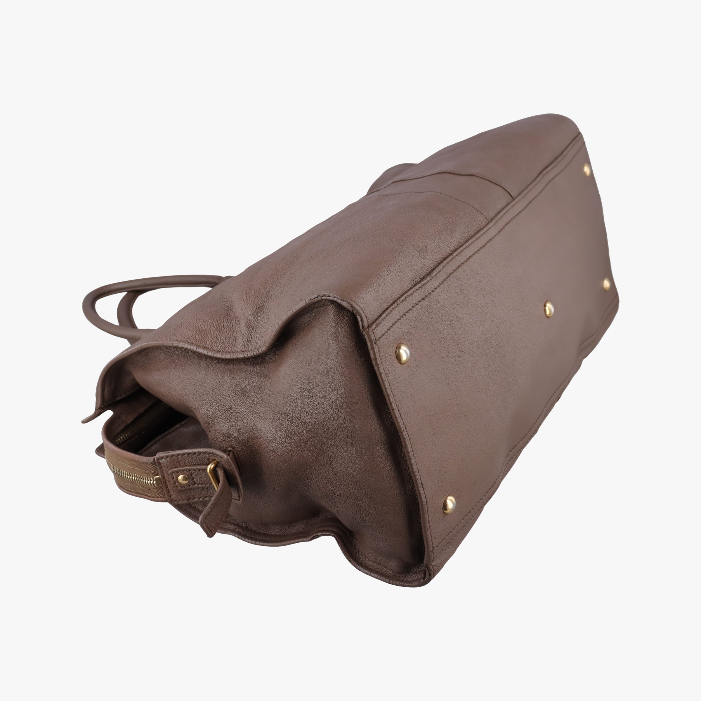 Pre-owned Yves Saint Laurent Y LIGNE Petit Cabas Brown Leather 275091 handbag | stylenewstar