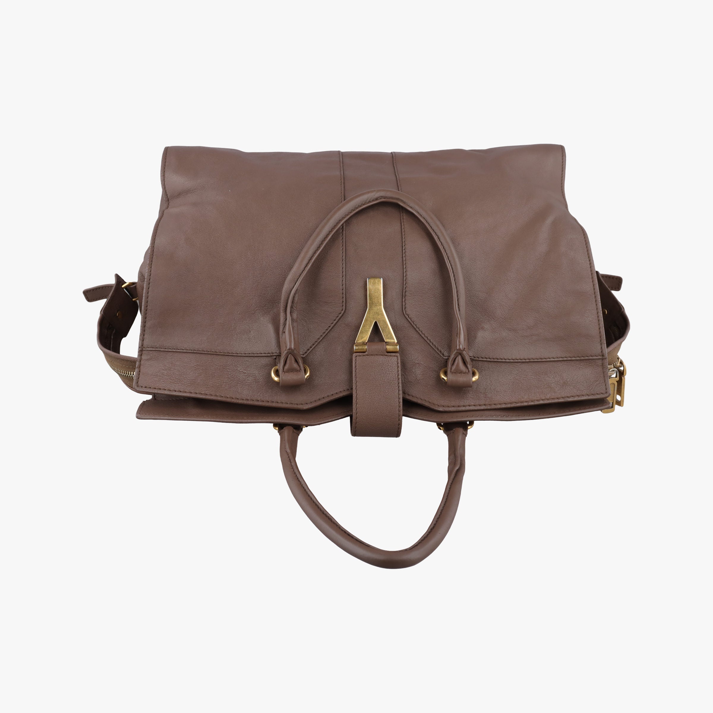 Pre-owned Yves Saint Laurent Y LIGNE Petit Cabas Brown Leather 275091 handbag | stylenewstar