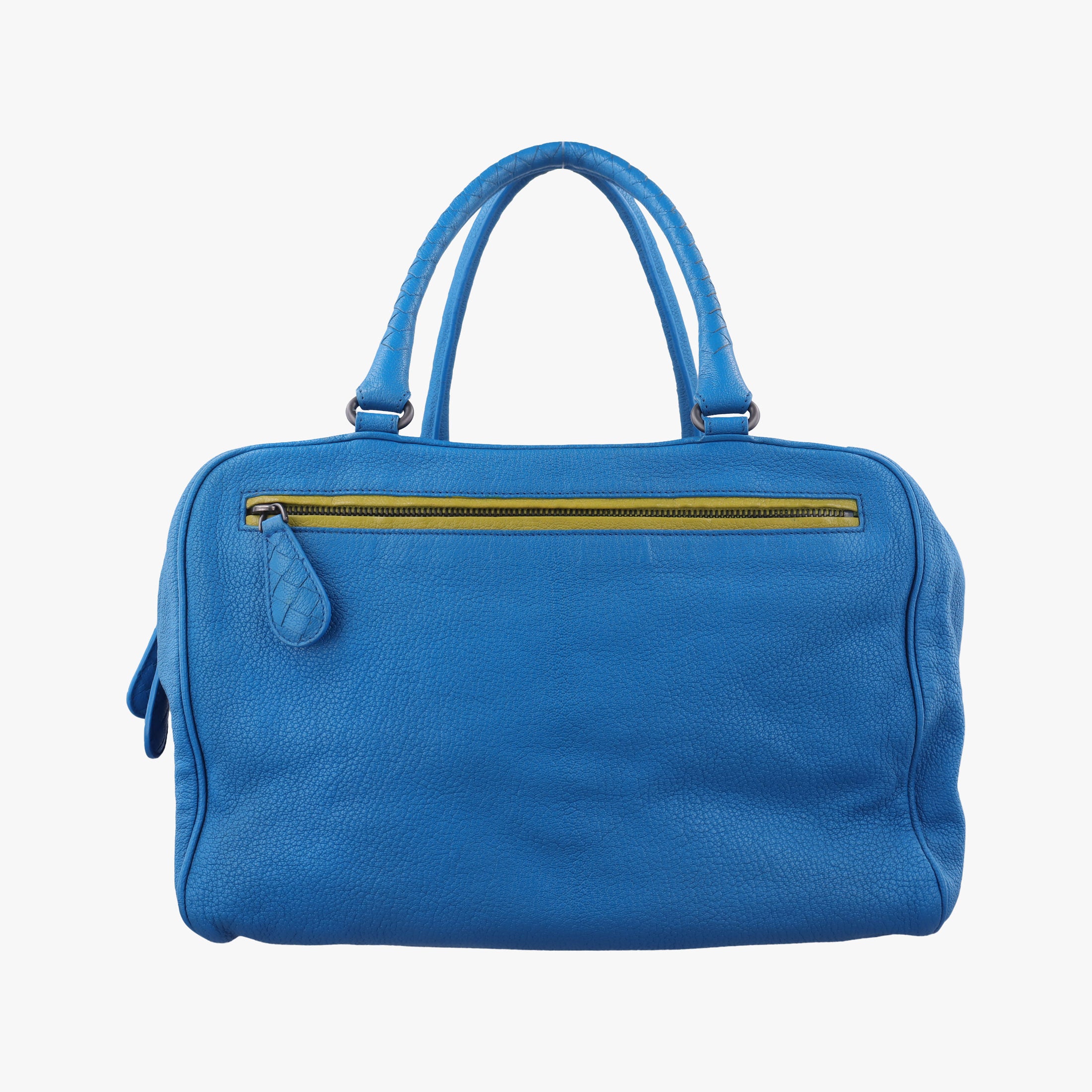 Pre-owned Bottega Veneta Boston Zip Detail Blue Leather  handbag | stylenewstar