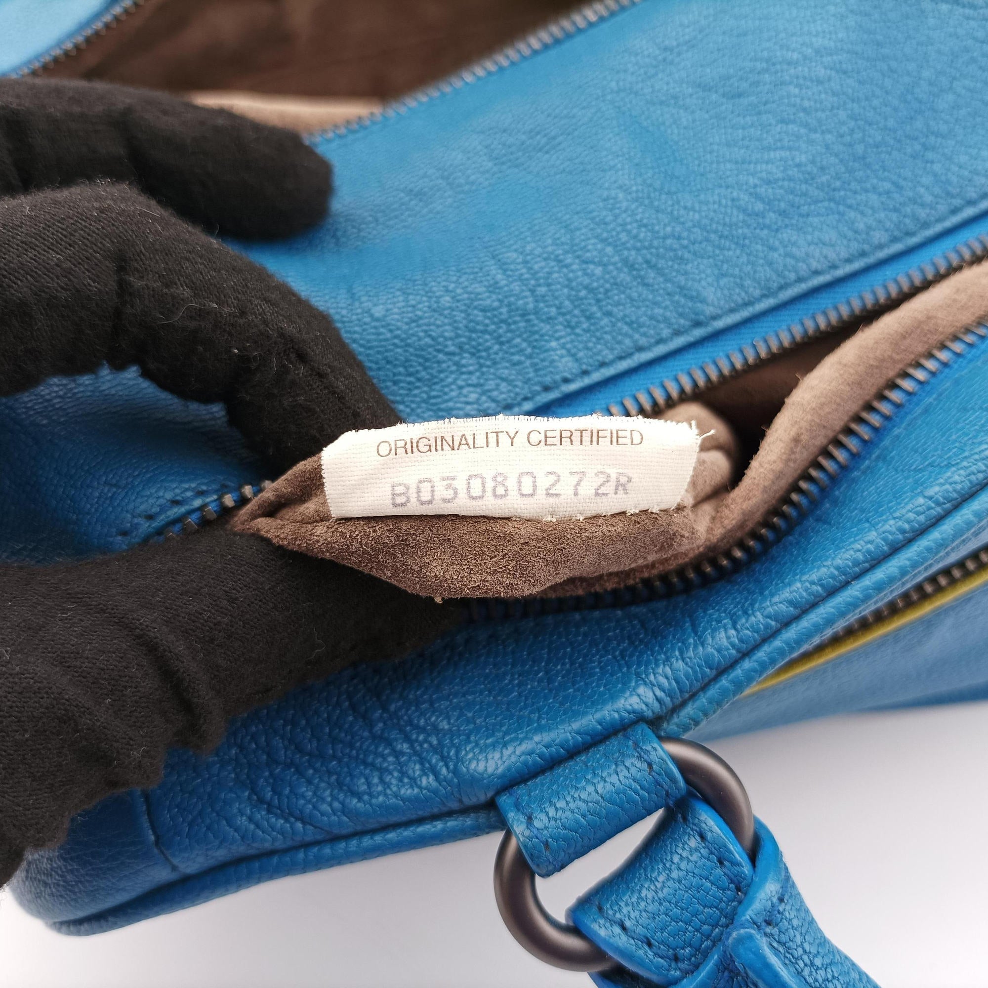 Pre-owned Bottega Veneta Boston Zip Detail Blue Leather  handbag | stylenewstar