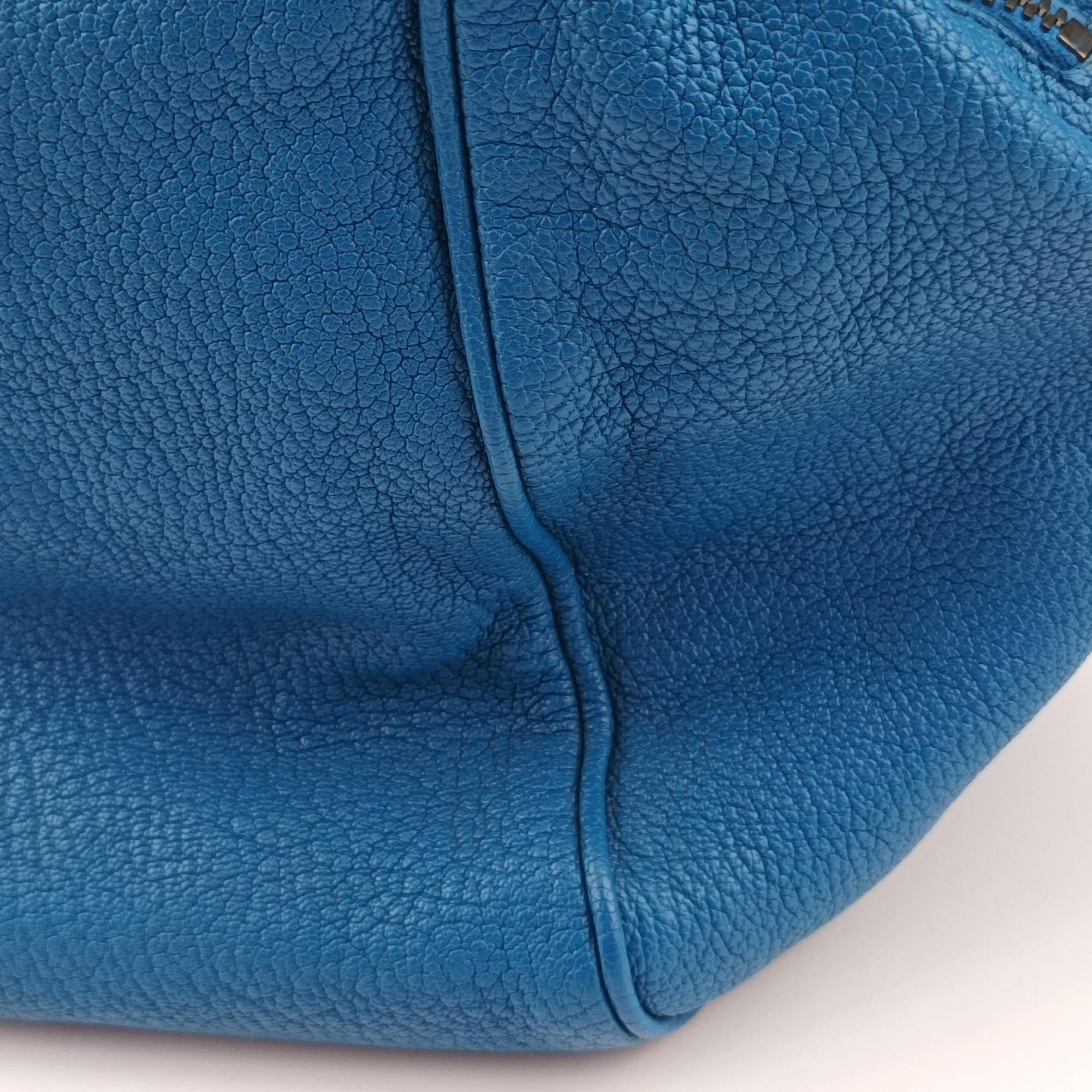 Pre-owned Bottega Veneta Boston Zip Detail Blue Leather  handbag | stylenewstar