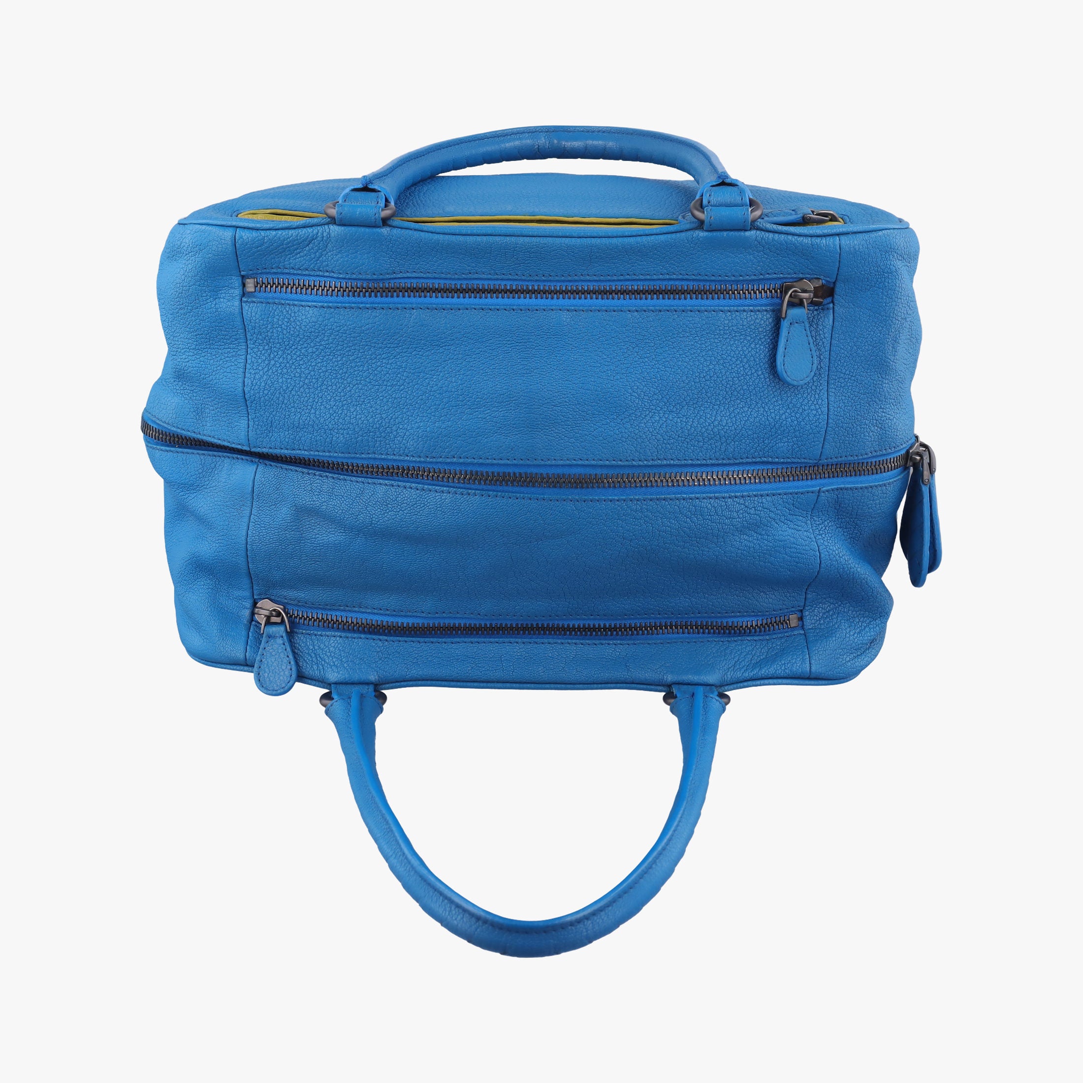 Pre-owned Bottega Veneta Boston Zip Detail Blue Leather  handbag | stylenewstar