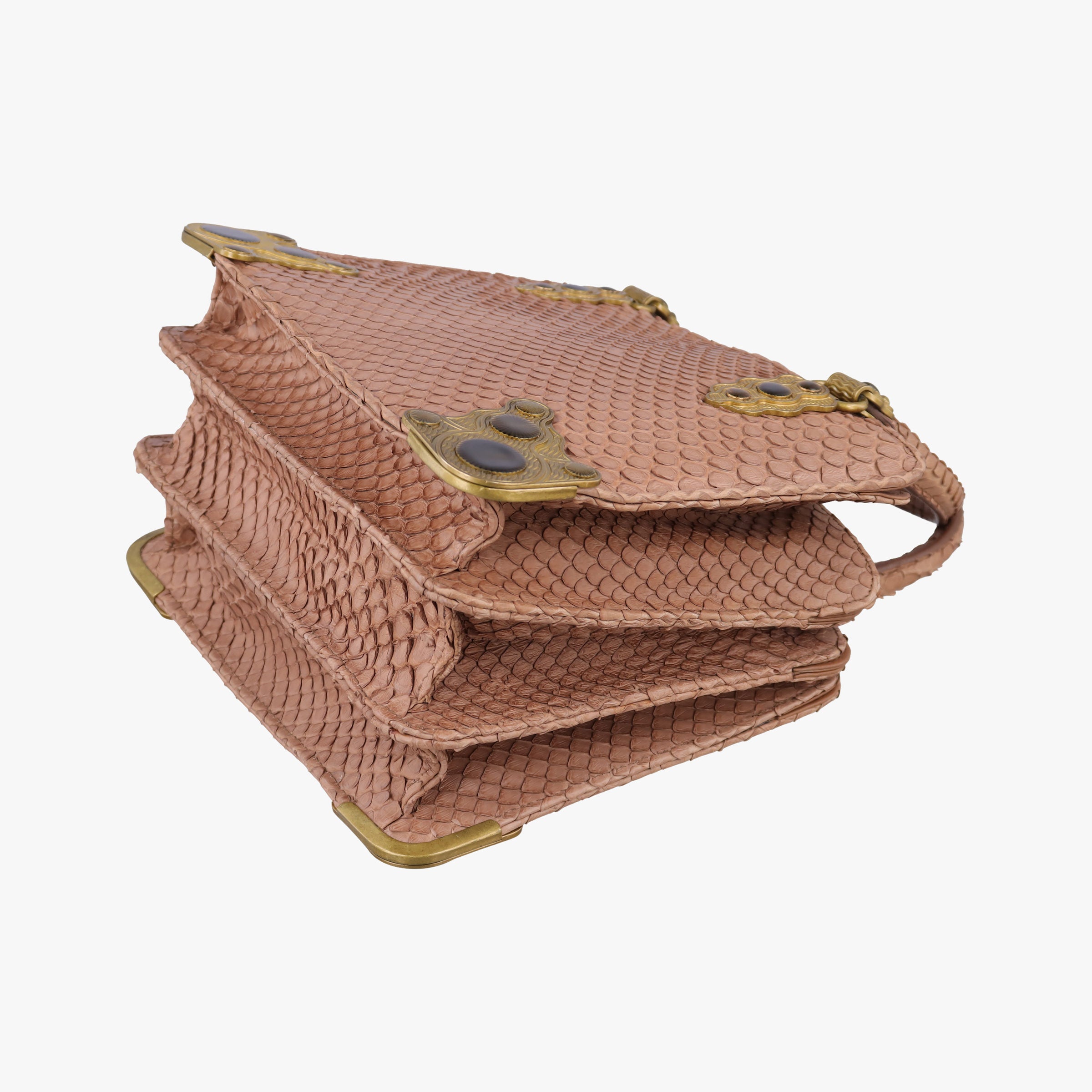 Pre-owned Bottega Veneta Concertina Dusty Pink Matte Python  handbag | stylenewstar