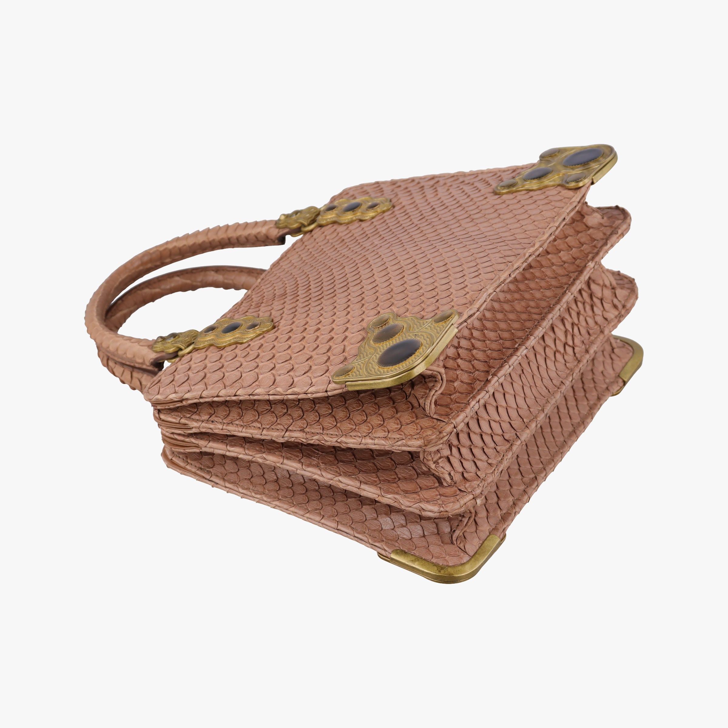 Pre-owned Bottega Veneta Concertina Dusty Pink Matte Python  handbag | stylenewstar