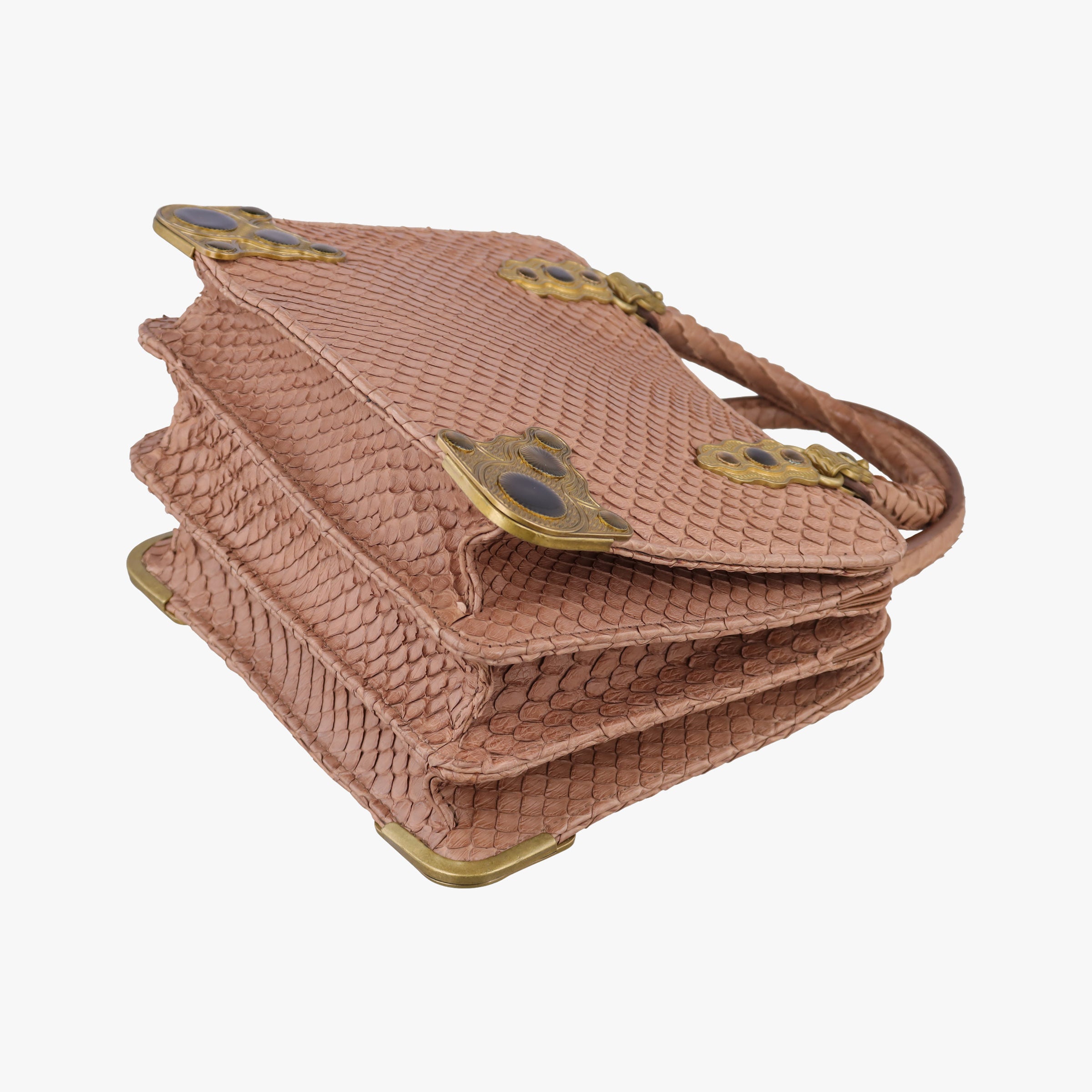Pre-owned Bottega Veneta Concertina Dusty Pink Matte Python  handbag | stylenewstar