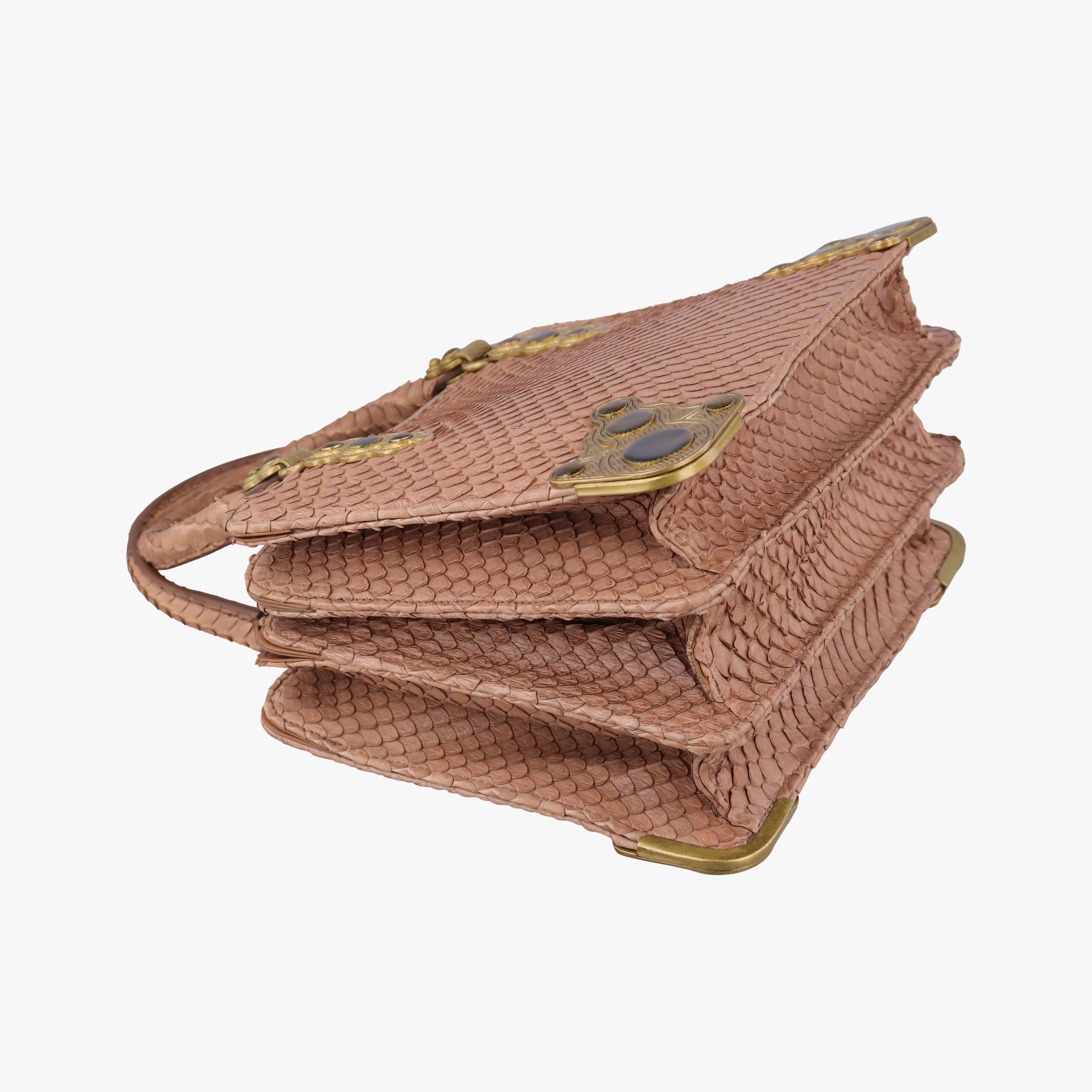 Pre-owned Bottega Veneta Concertina Dusty Pink Matte Python  handbag | stylenewstar