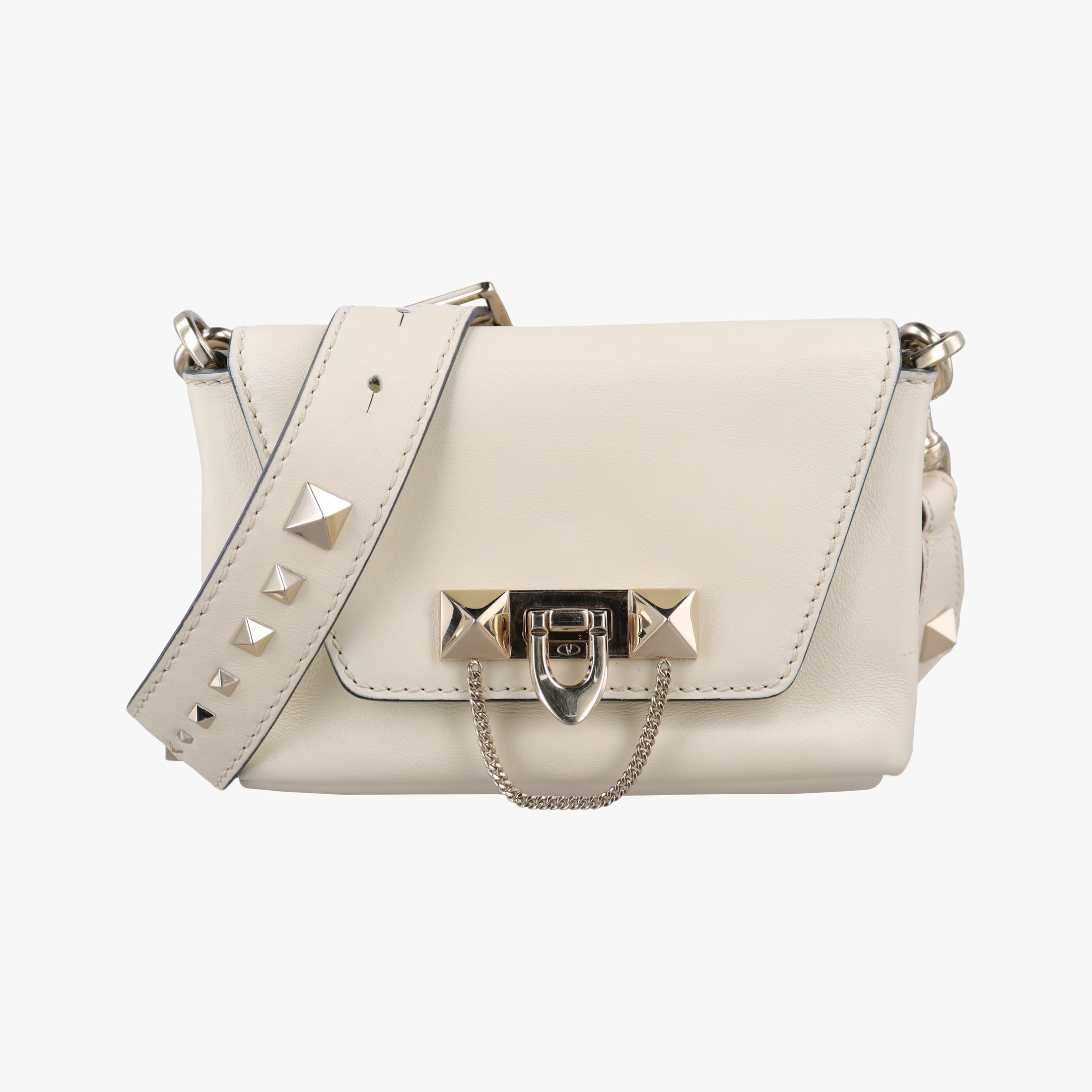 Pre-owned Valentino Rockstud Ivory  Nappa Leather   shoulderbag | stylenewstar