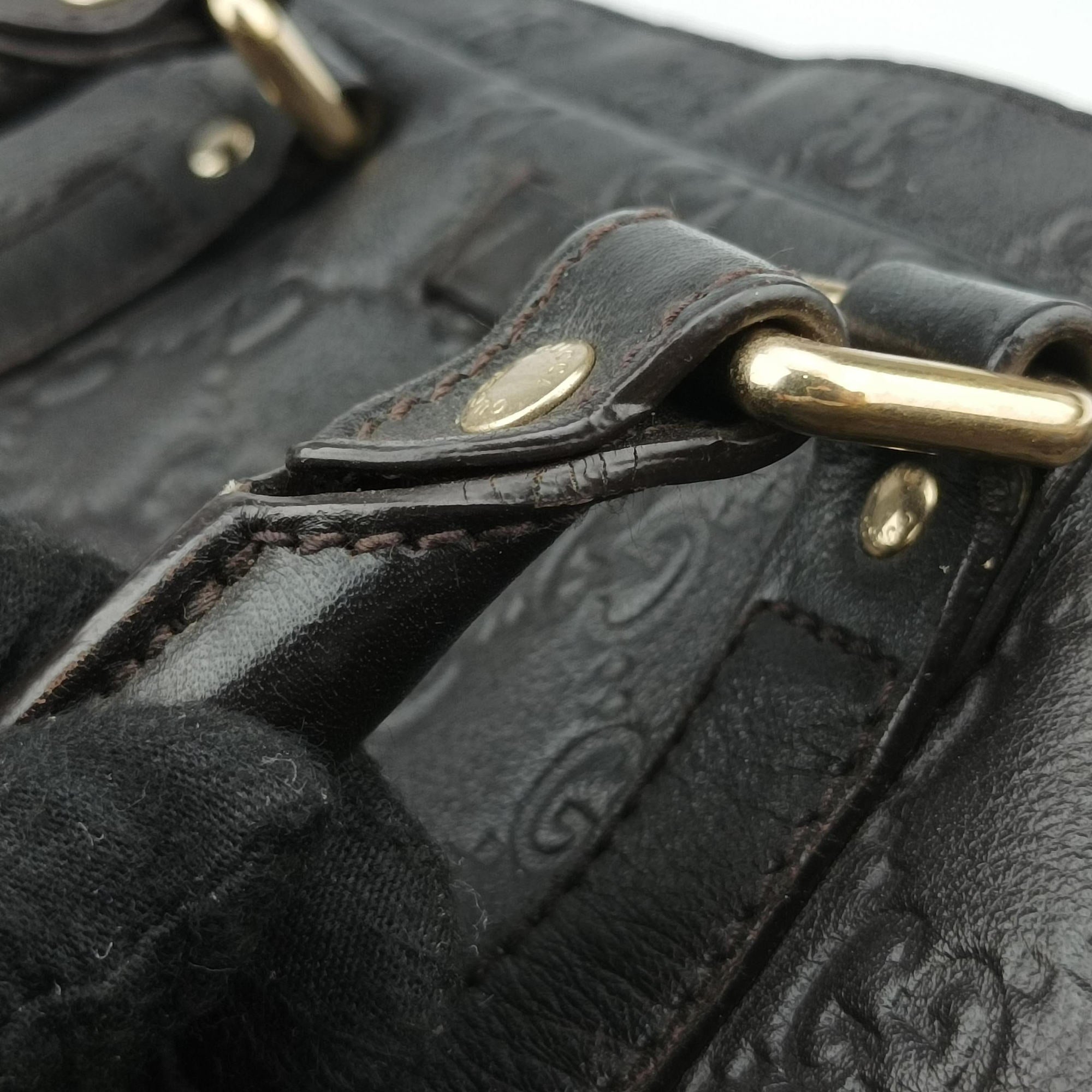 Pre-owned Gucci Guccissima Black Leather 208463 handbag | stylenewstar