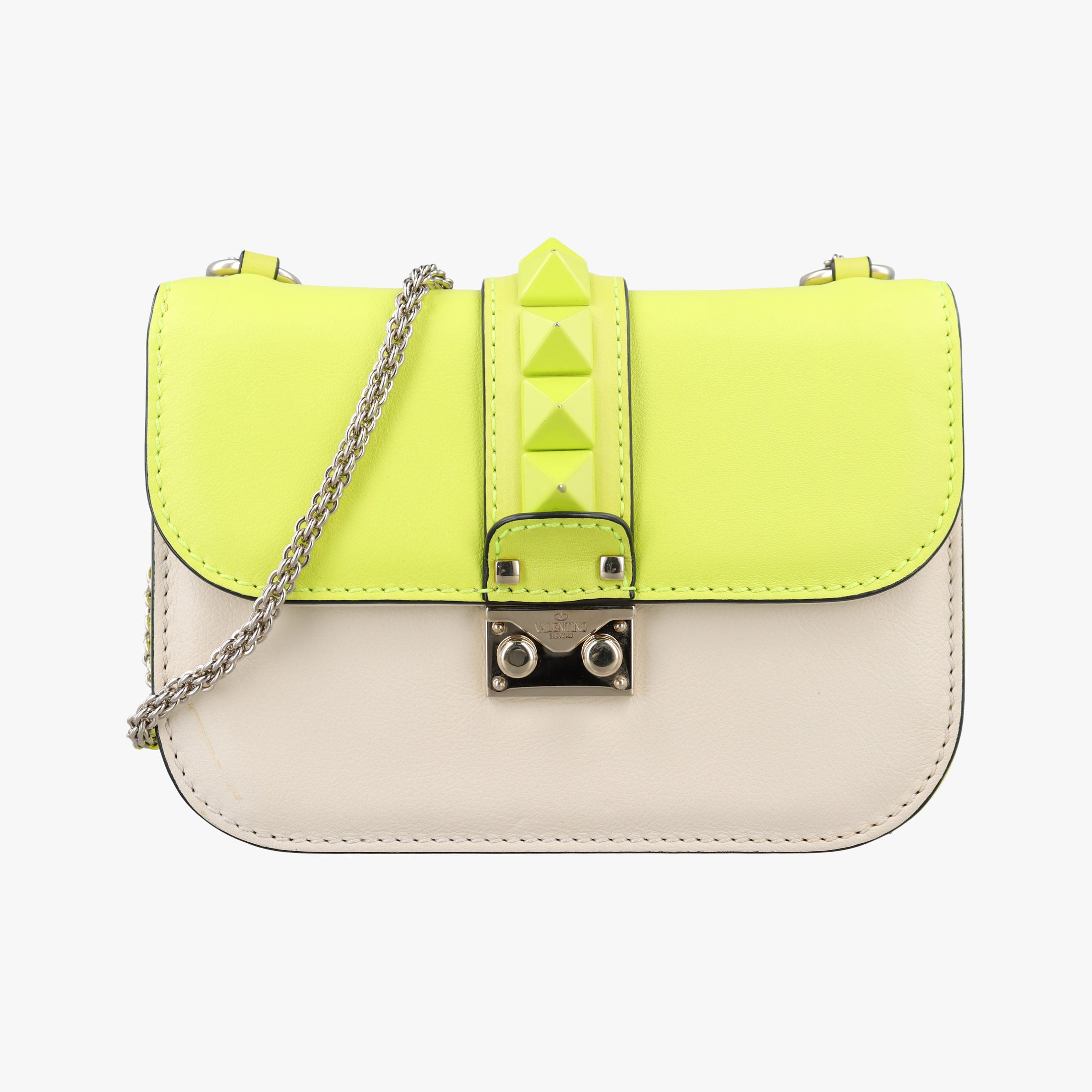 Secondhand Valentino Rockstud Glam Lock yellow×white Leather  shoulderbag | stylenewstar
