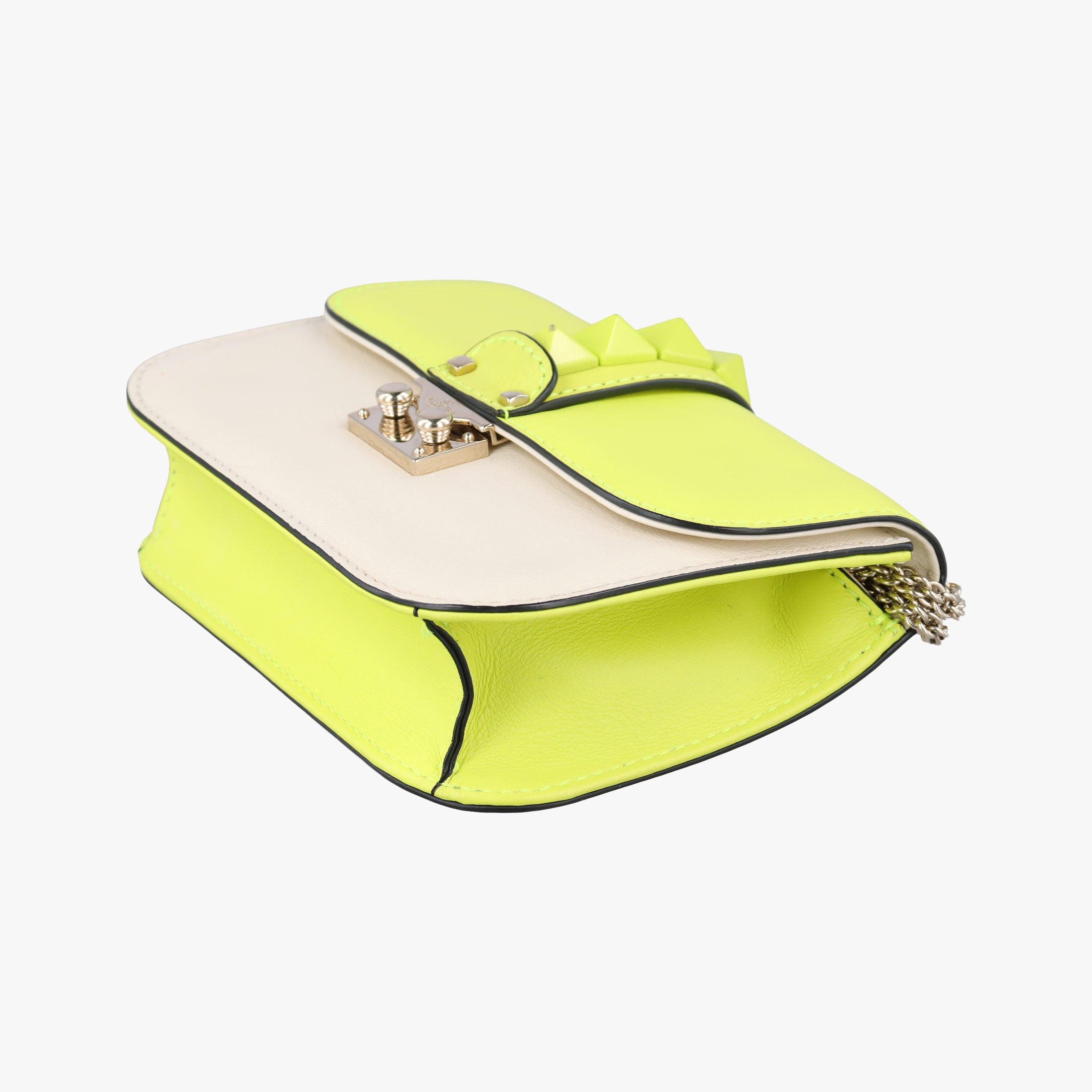 Secondhand Valentino Rockstud Glam Lock yellow×white Leather  shoulderbag | stylenewstar