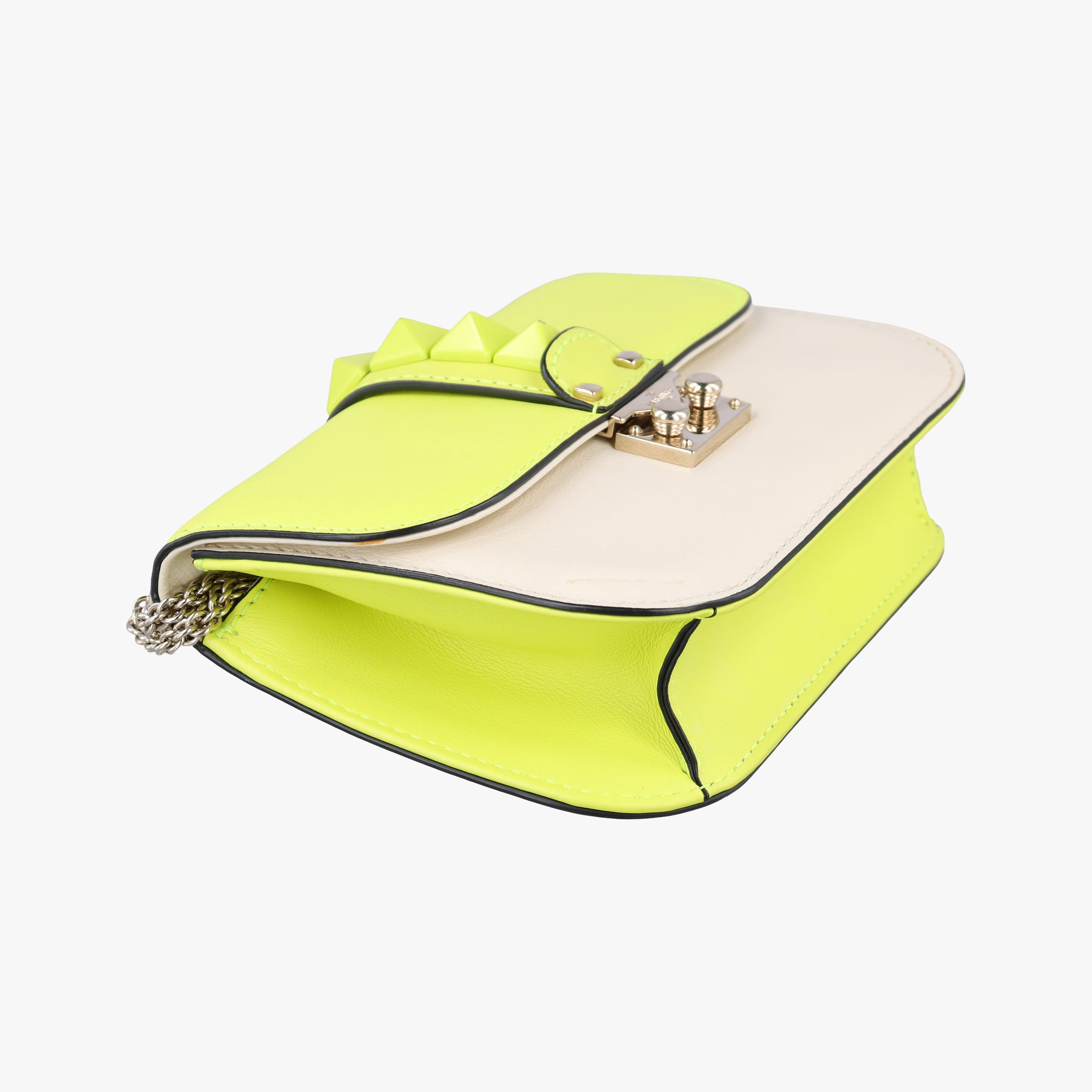 Secondhand Valentino Rockstud Glam Lock yellow×white Leather  shoulderbag | stylenewstar