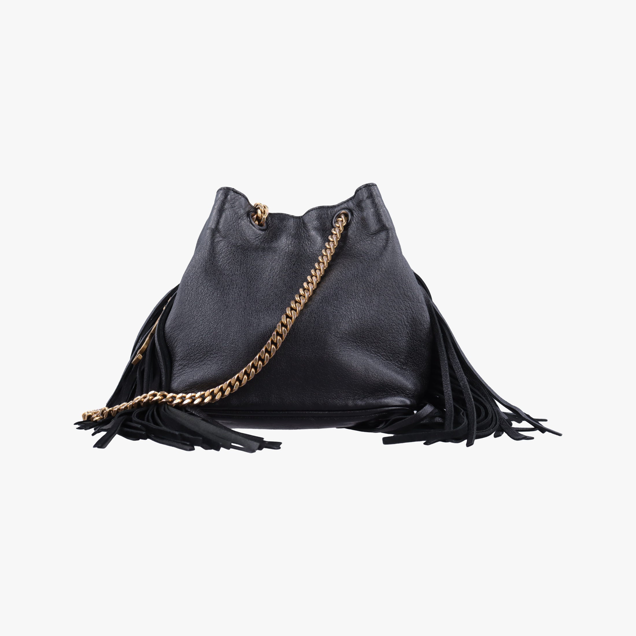 Pre-owned Yves Saint Laurent Festival Fringed Black Leather 434594 shoulderbag | stylenewstar