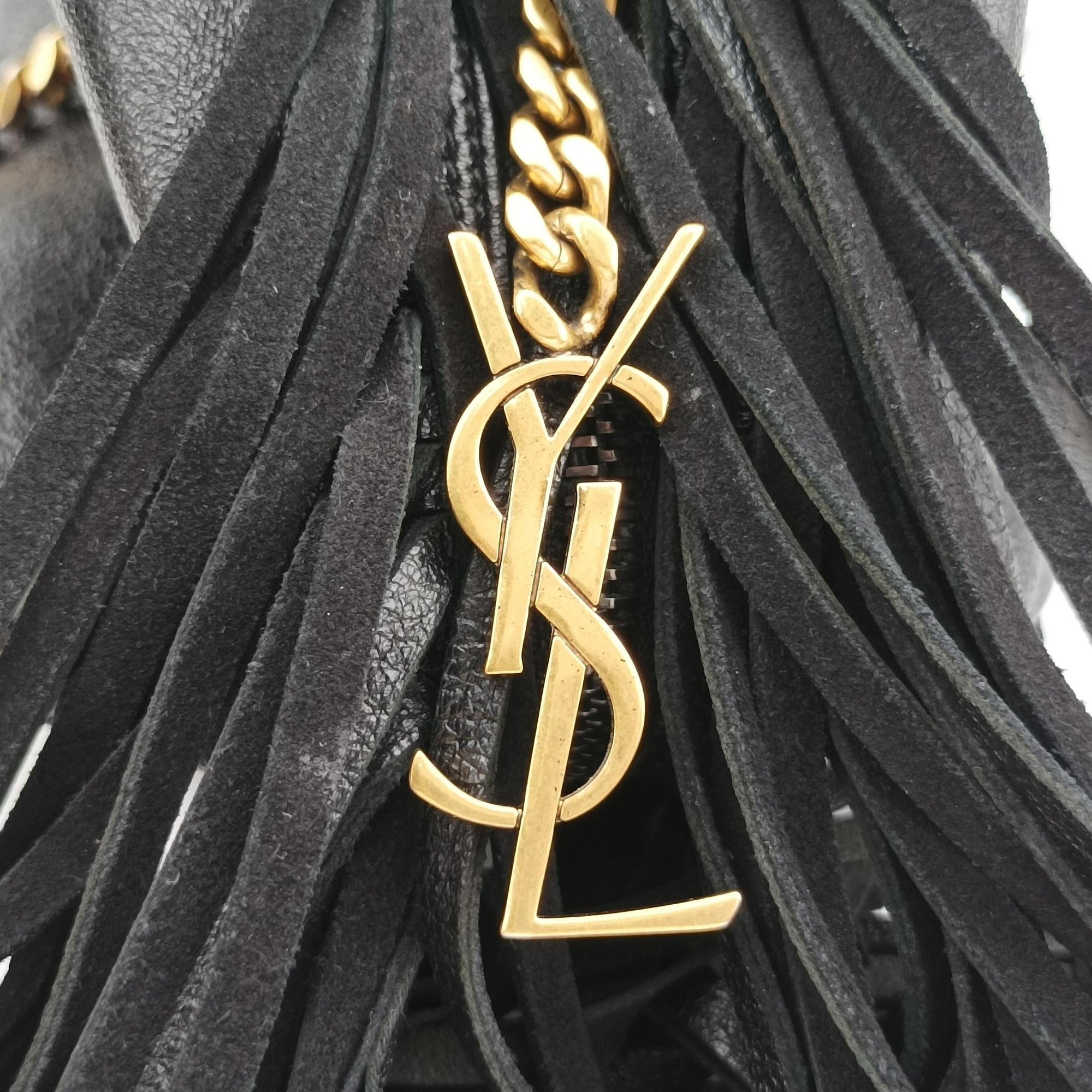 Pre-owned Yves Saint Laurent Festival Fringed Black Leather 434594 shoulderbag | stylenewstar