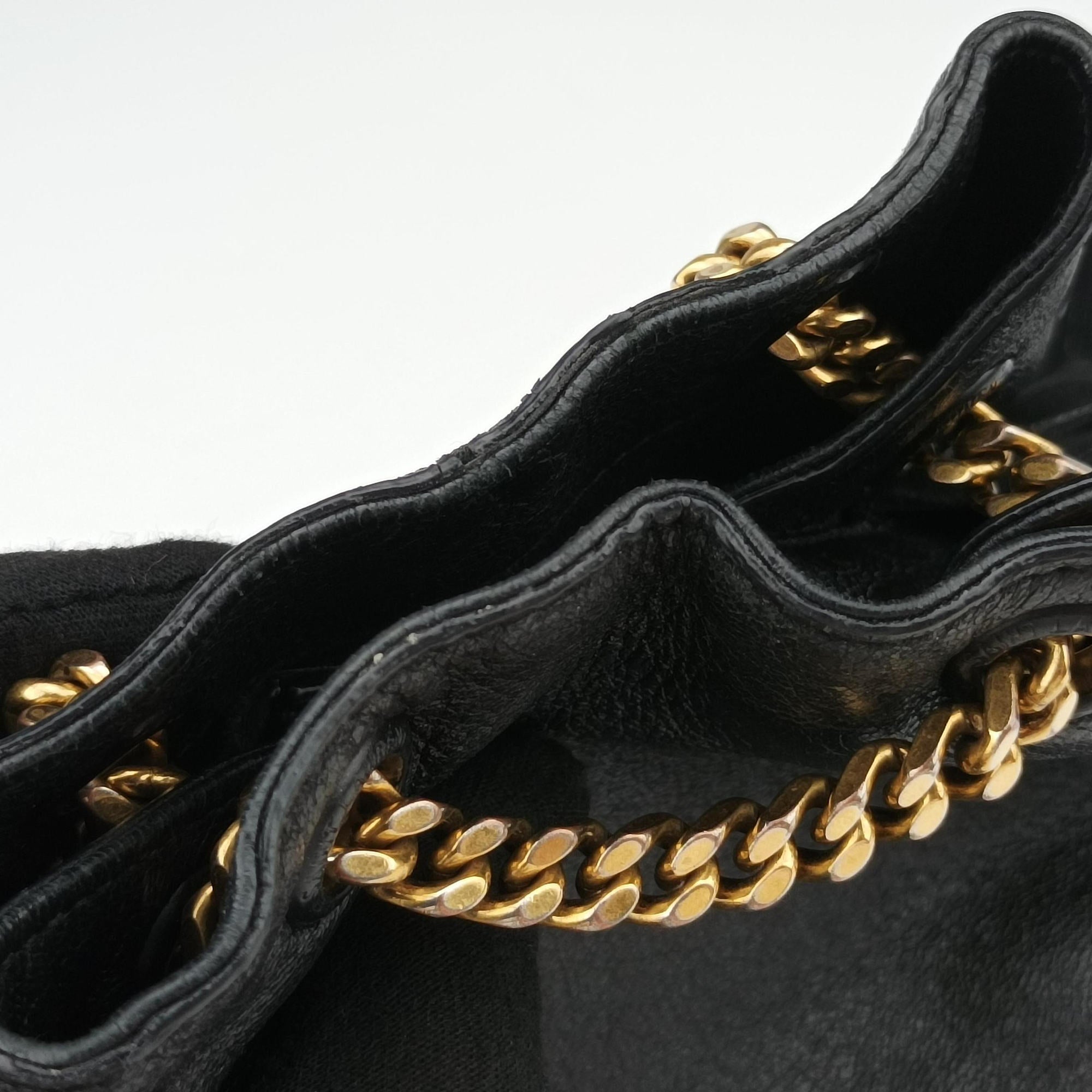 Pre-owned Yves Saint Laurent Festival Fringed Black Leather 434594 shoulderbag | stylenewstar