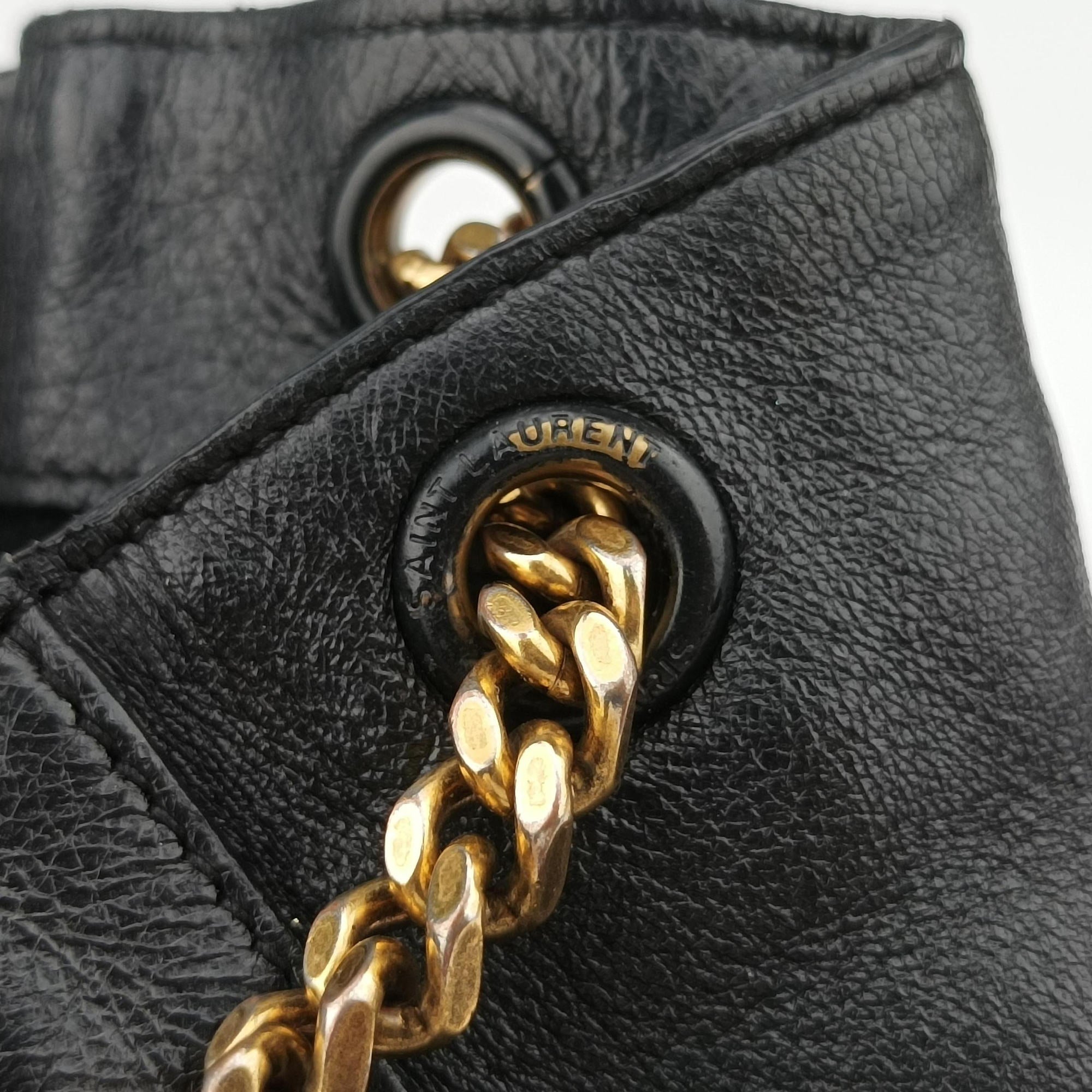 Pre-owned Yves Saint Laurent Festival Fringed Black Leather 434594 shoulderbag | stylenewstar