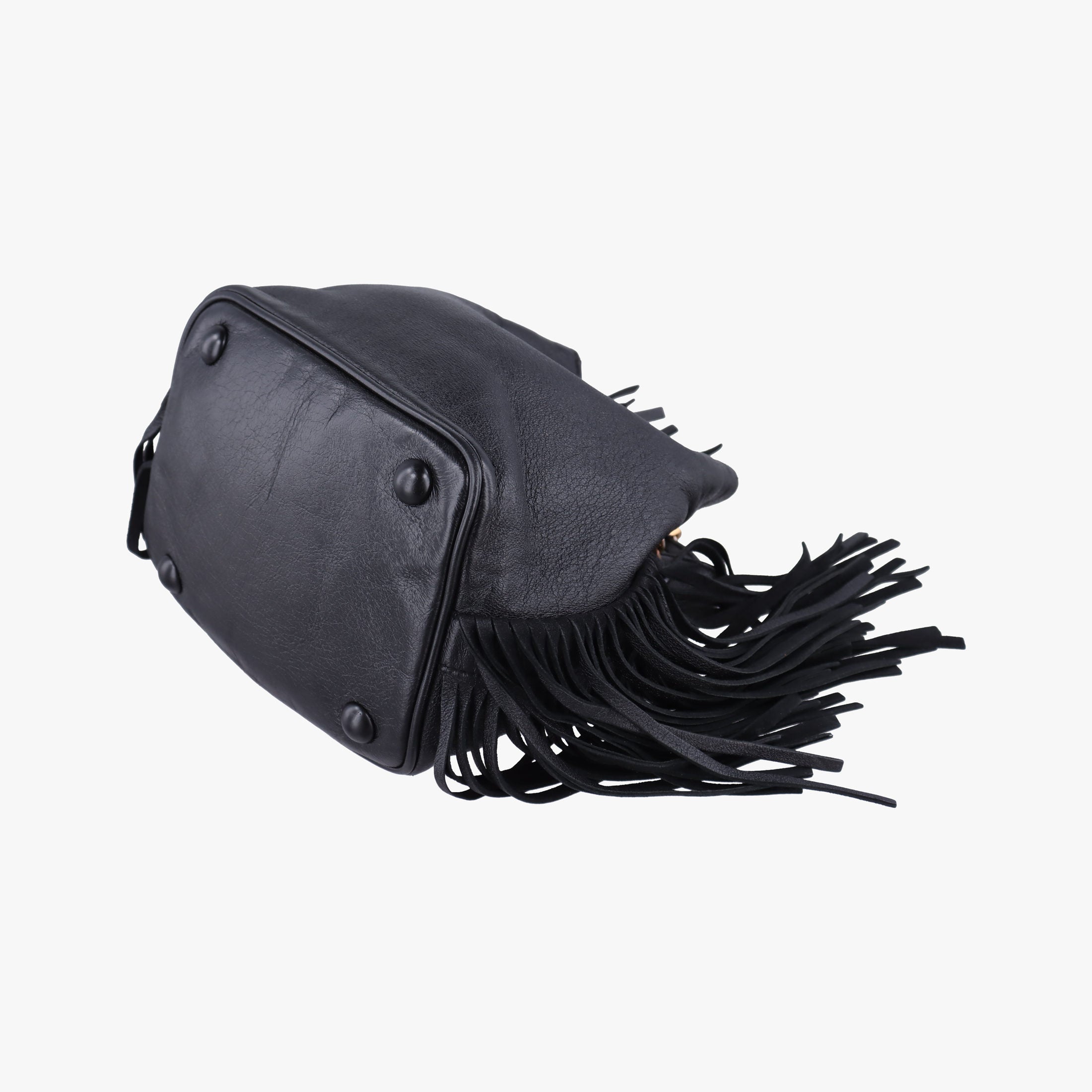 Pre-owned Yves Saint Laurent Festival Fringed Black Leather 434594 shoulderbag | stylenewstar