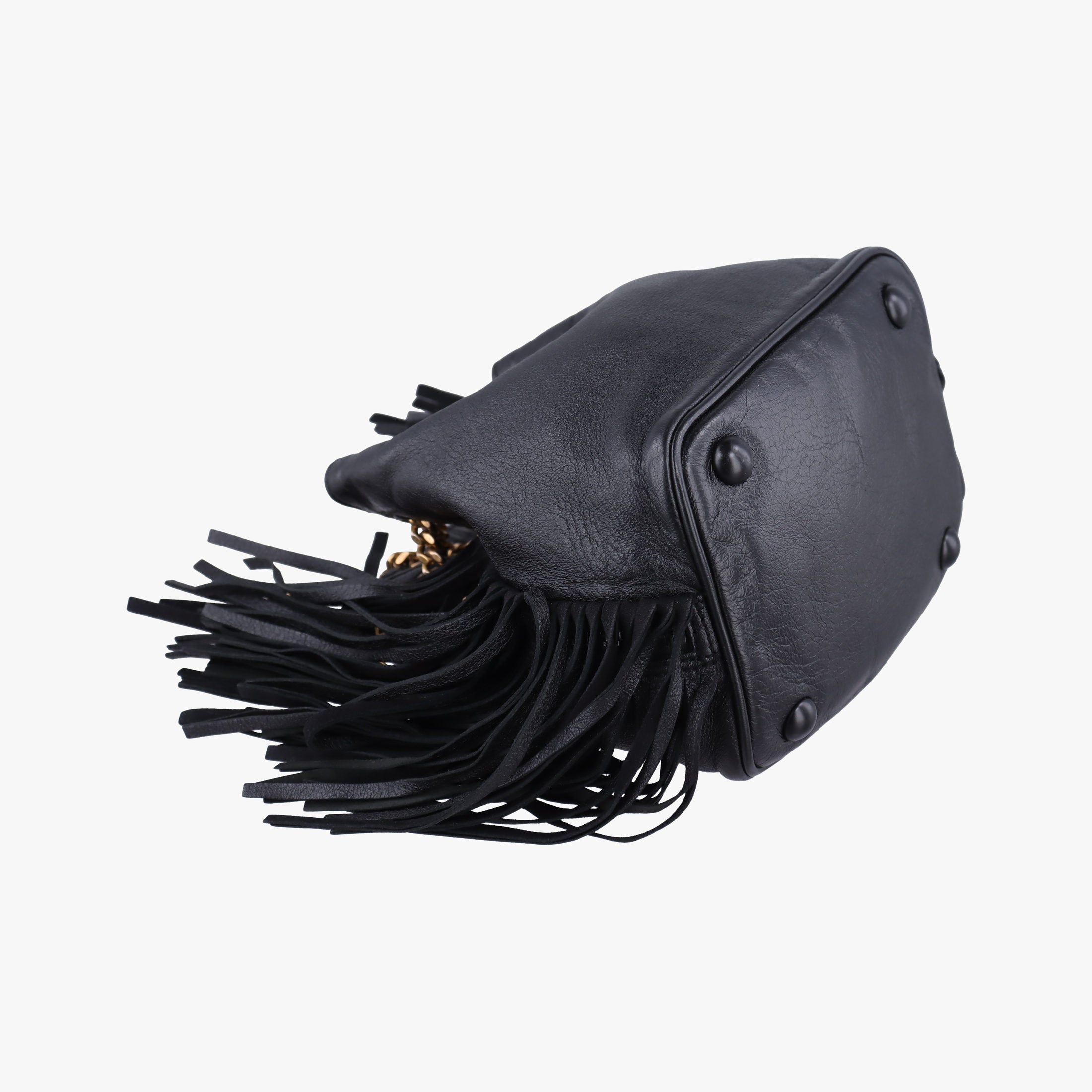 Pre-owned Yves Saint Laurent Festival Fringed Black Leather 434594 shoulderbag | stylenewstar