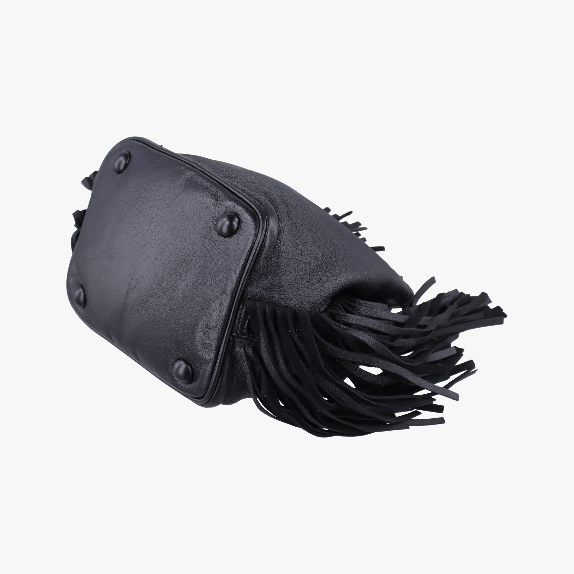 Pre-owned Yves Saint Laurent Festival Fringed Black Leather 434594 shoulderbag | stylenewstar
