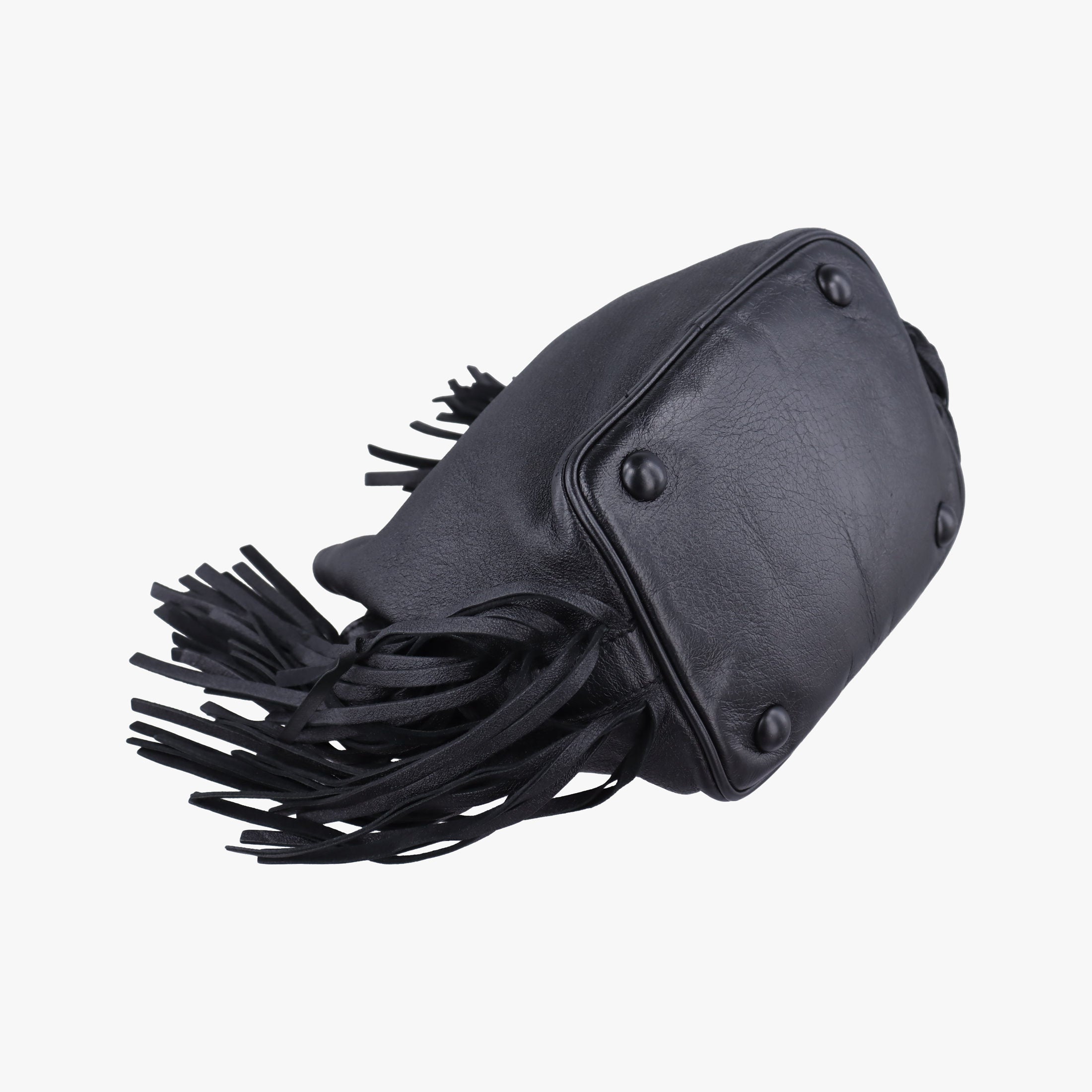 Pre-owned Yves Saint Laurent Festival Fringed Black Leather 434594 shoulderbag | stylenewstar