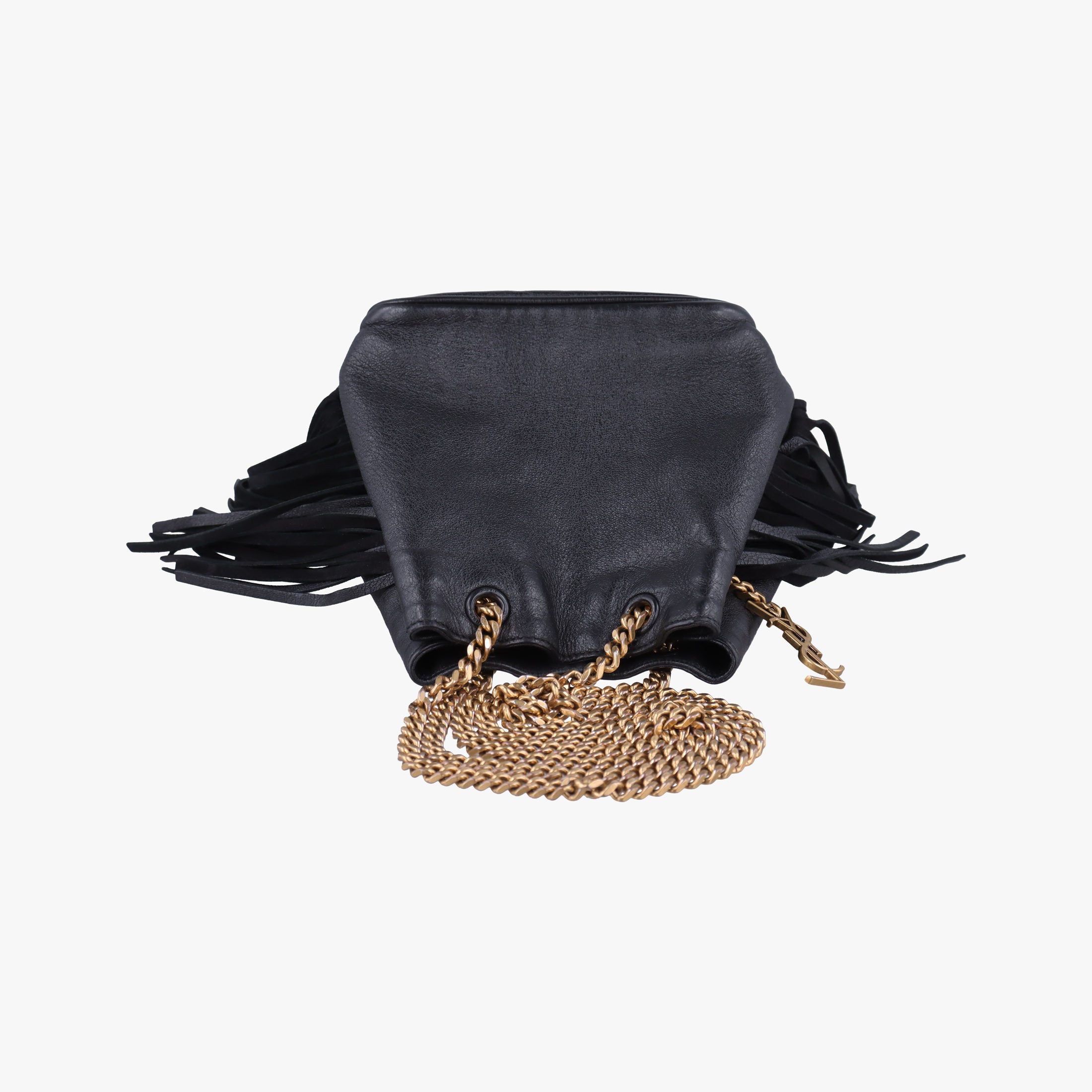 Pre-owned Yves Saint Laurent Festival Fringed Black Leather 434594 shoulderbag | stylenewstar