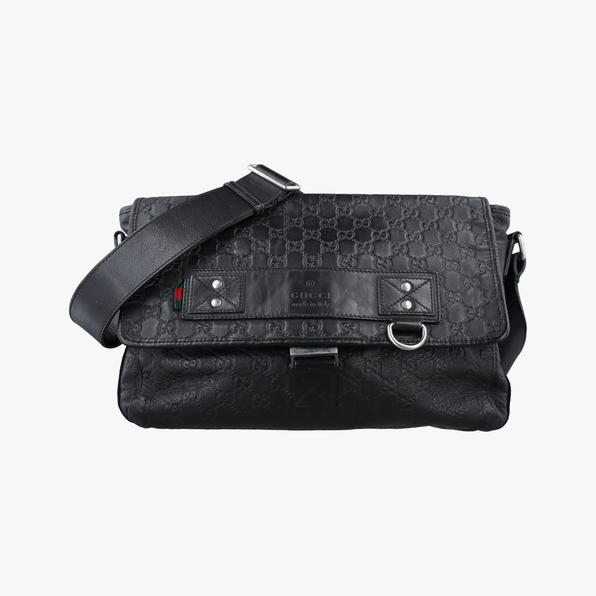 Secondhand Gucci Guccissima Rubber Messenger Black Leather 246067 shoulderbag | stylenewstar
