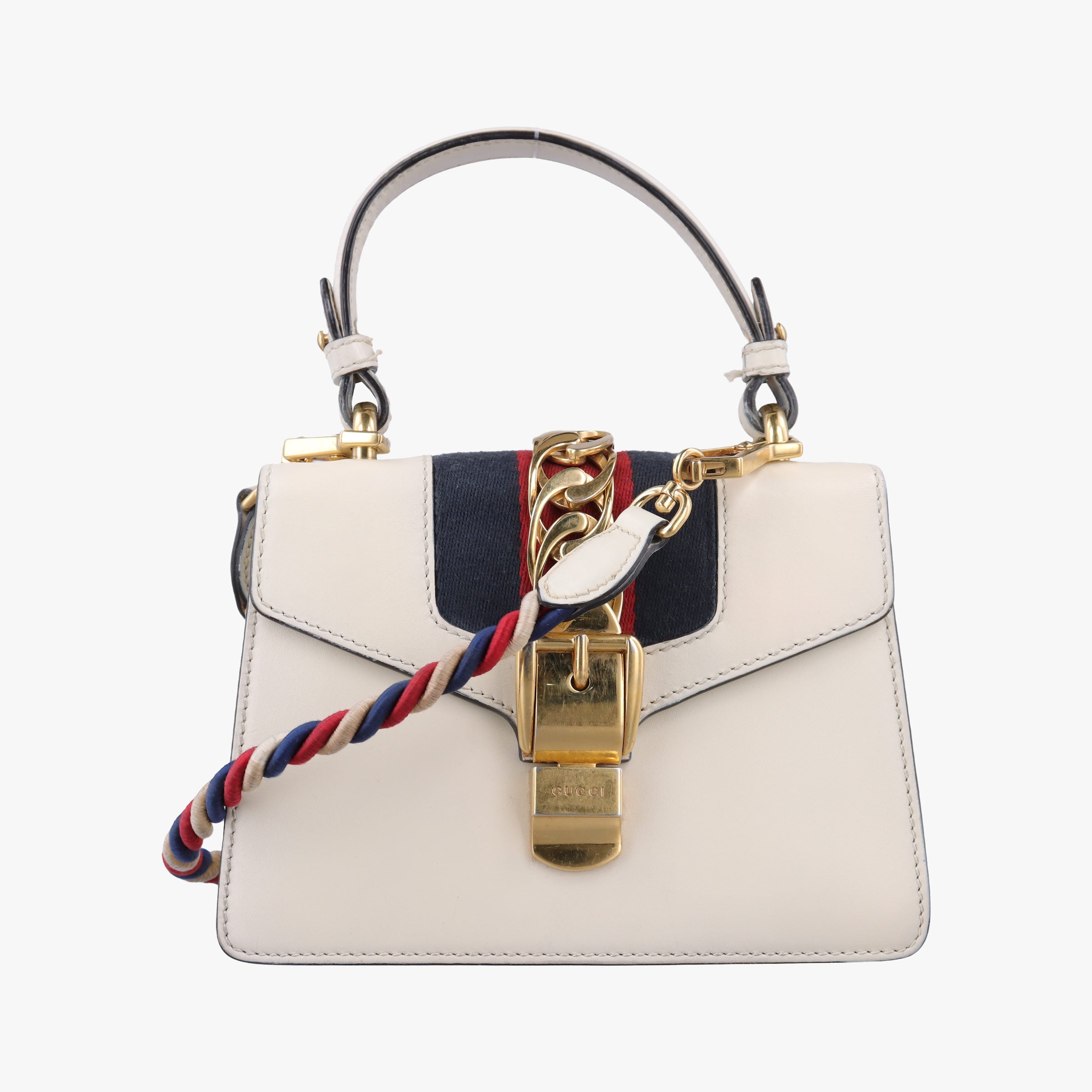 Pre-owned Gucci Sylvie Ivory×navy×red Leather 470270 shoulderbag | stylenewstar
