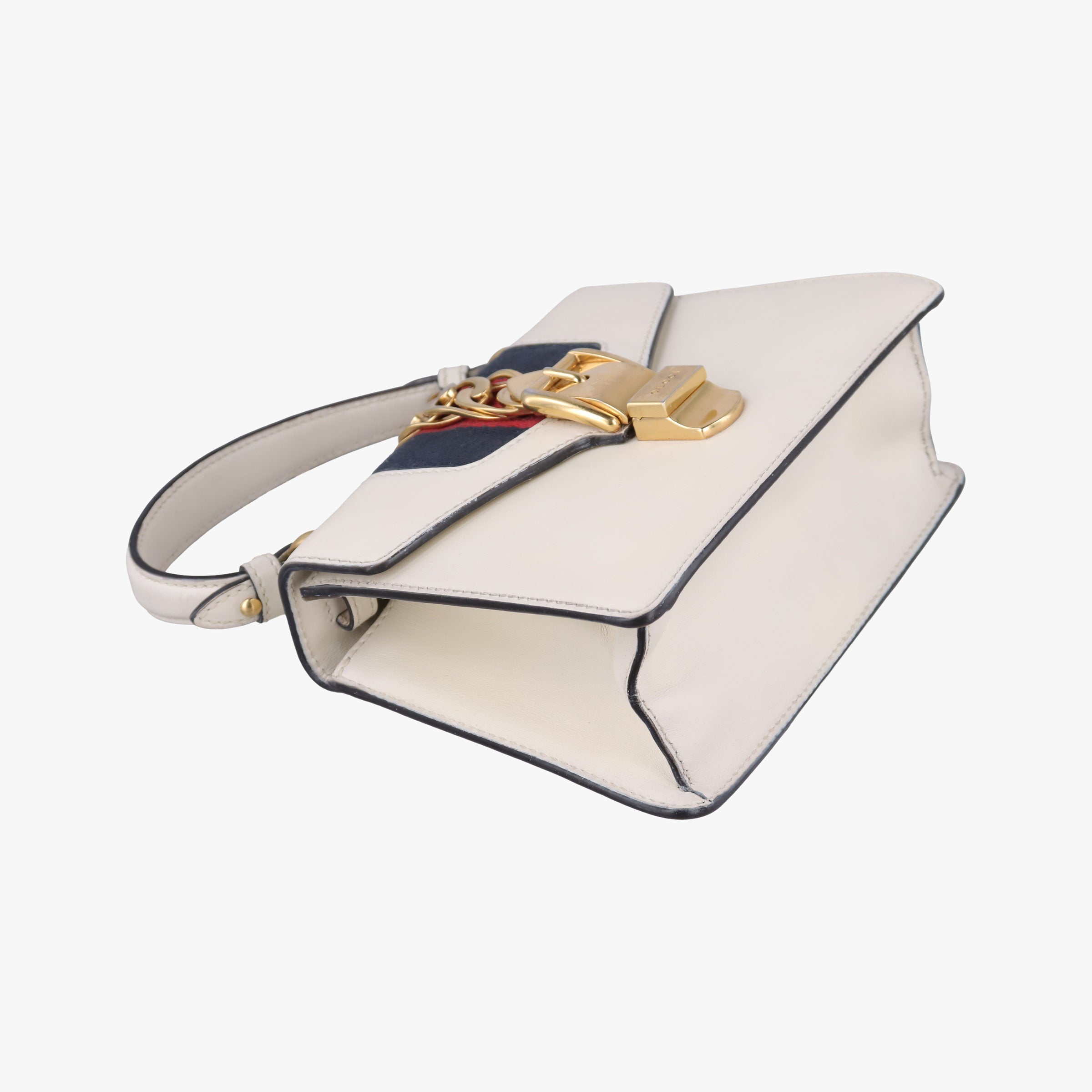 Pre-owned Gucci Sylvie Ivory×navy×red Leather 470270 shoulderbag | stylenewstar