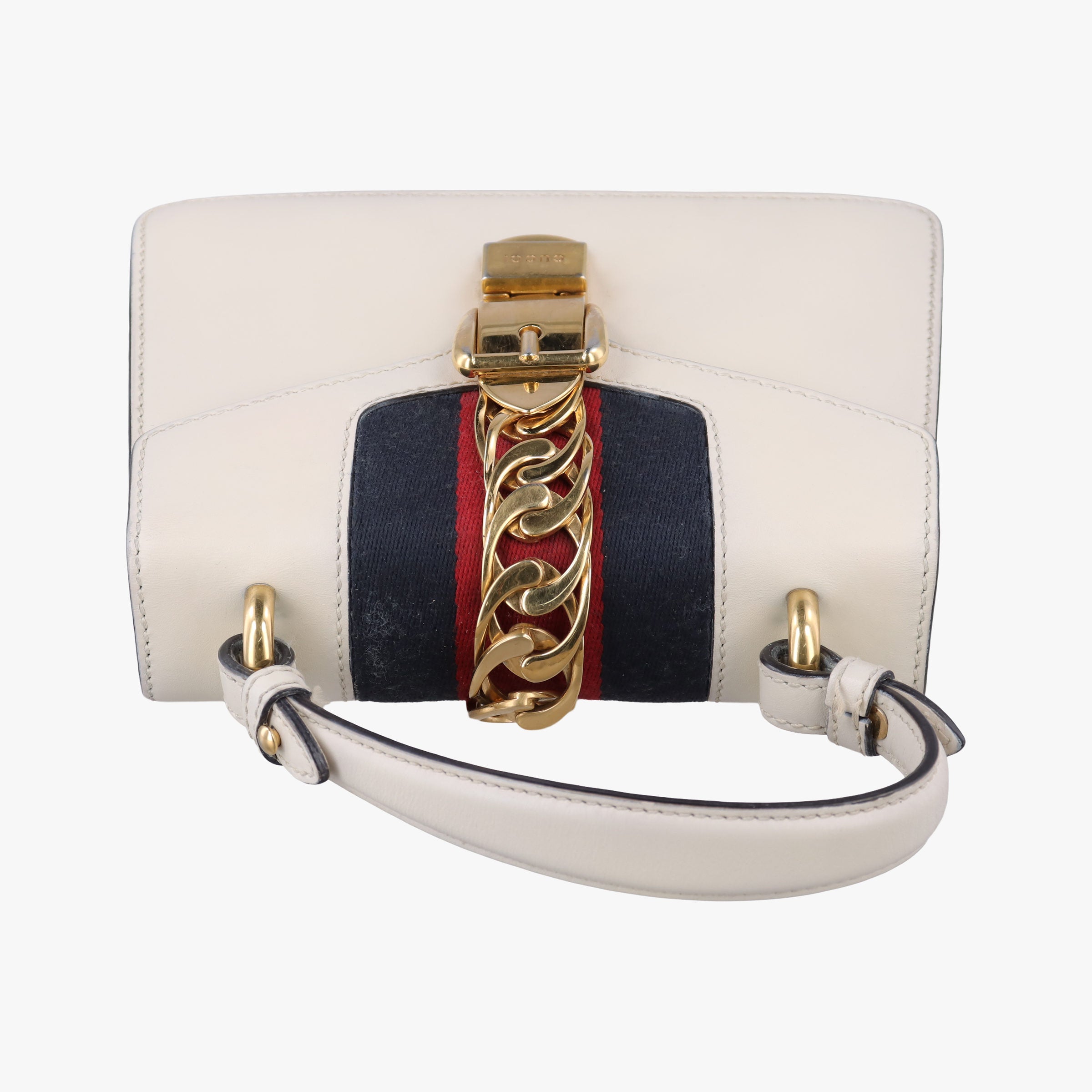 Pre-owned Gucci Sylvie Ivory×navy×red Leather 470270 shoulderbag | stylenewstar