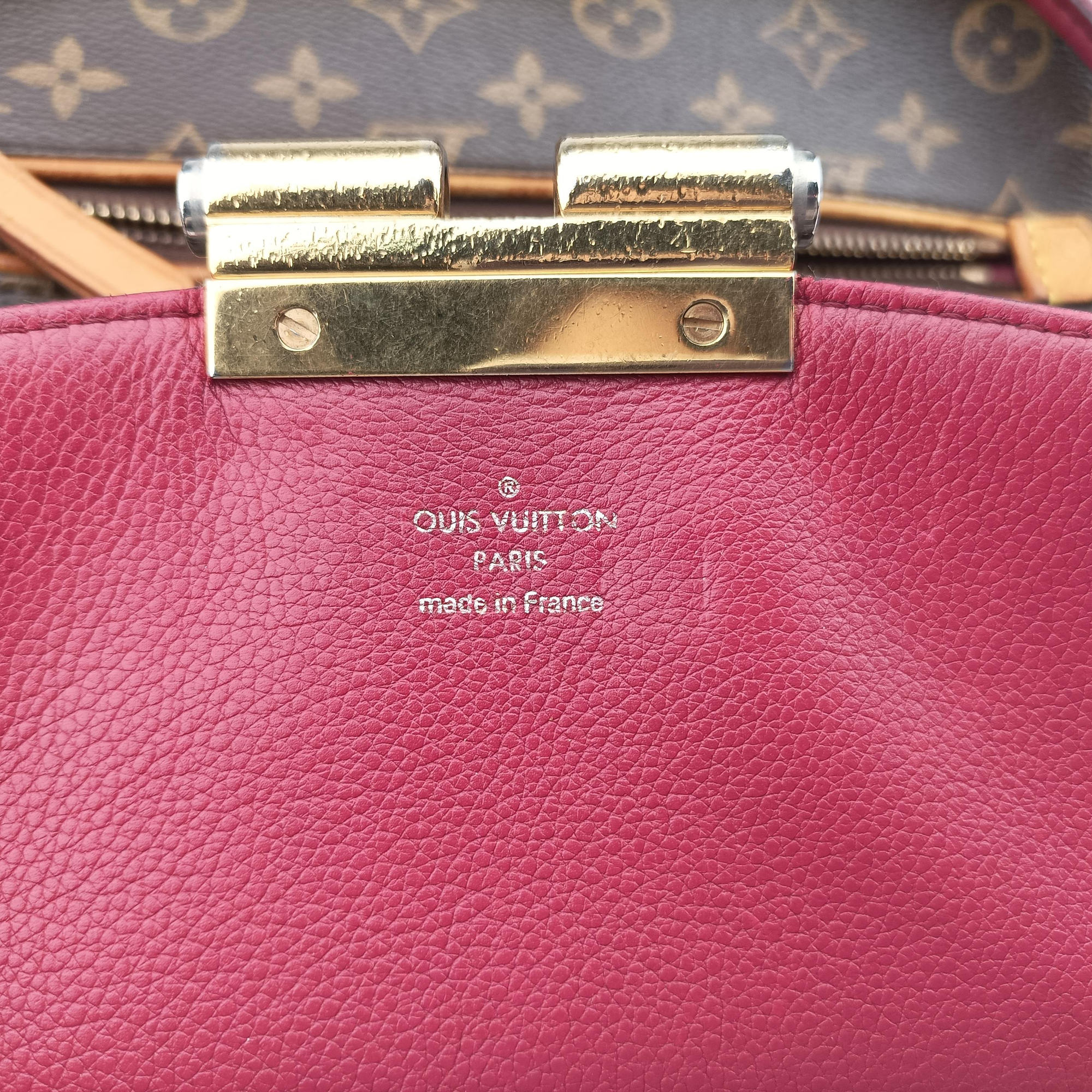 Pre-owned Louis Vuitton OLYMPE Brown×Rouge Monogram Canvas×calf leather M40732 shoulderbag | stylenewstar