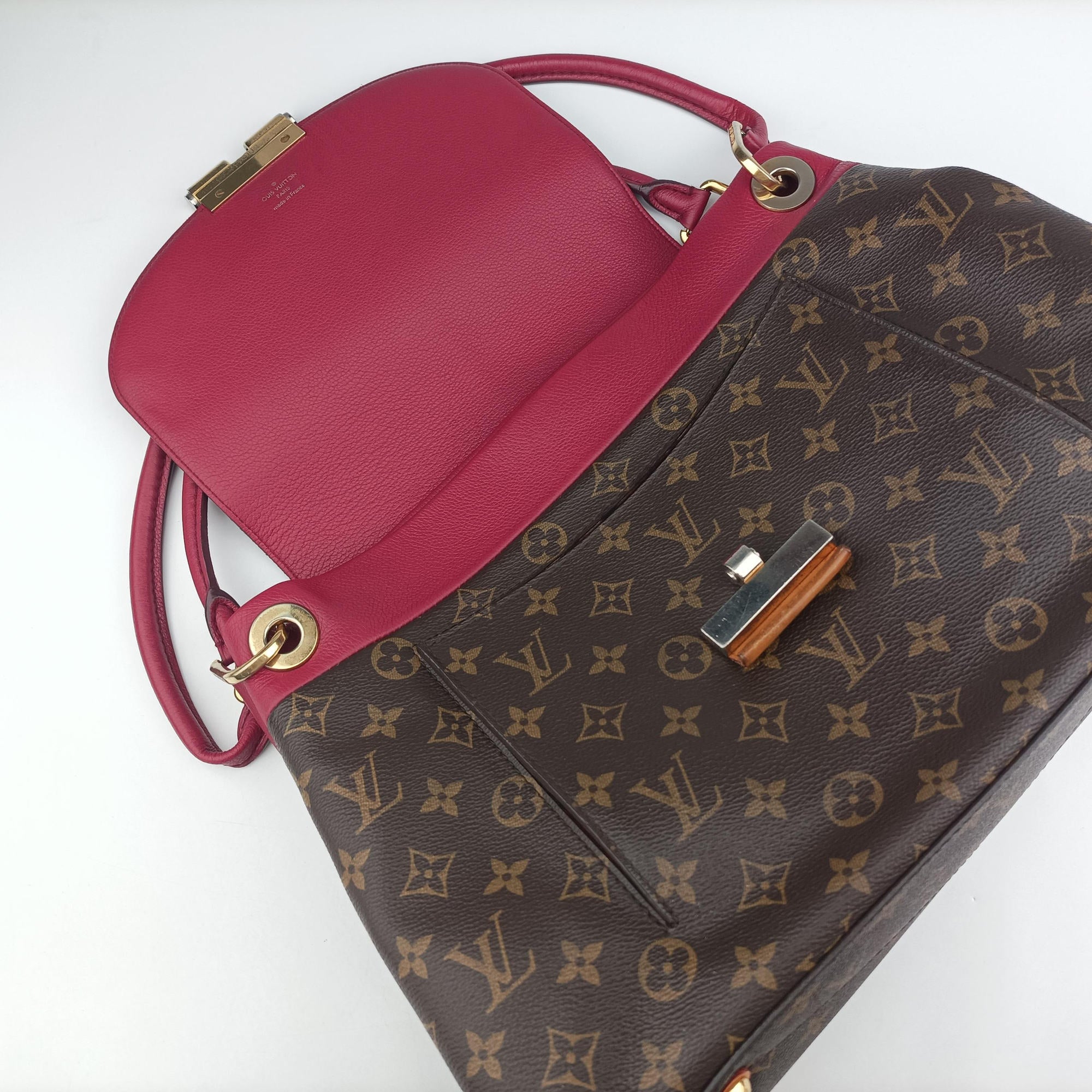 Pre-owned Louis Vuitton OLYMPE Brown×Rouge Monogram Canvas×calf leather M40732 shoulderbag | stylenewstar