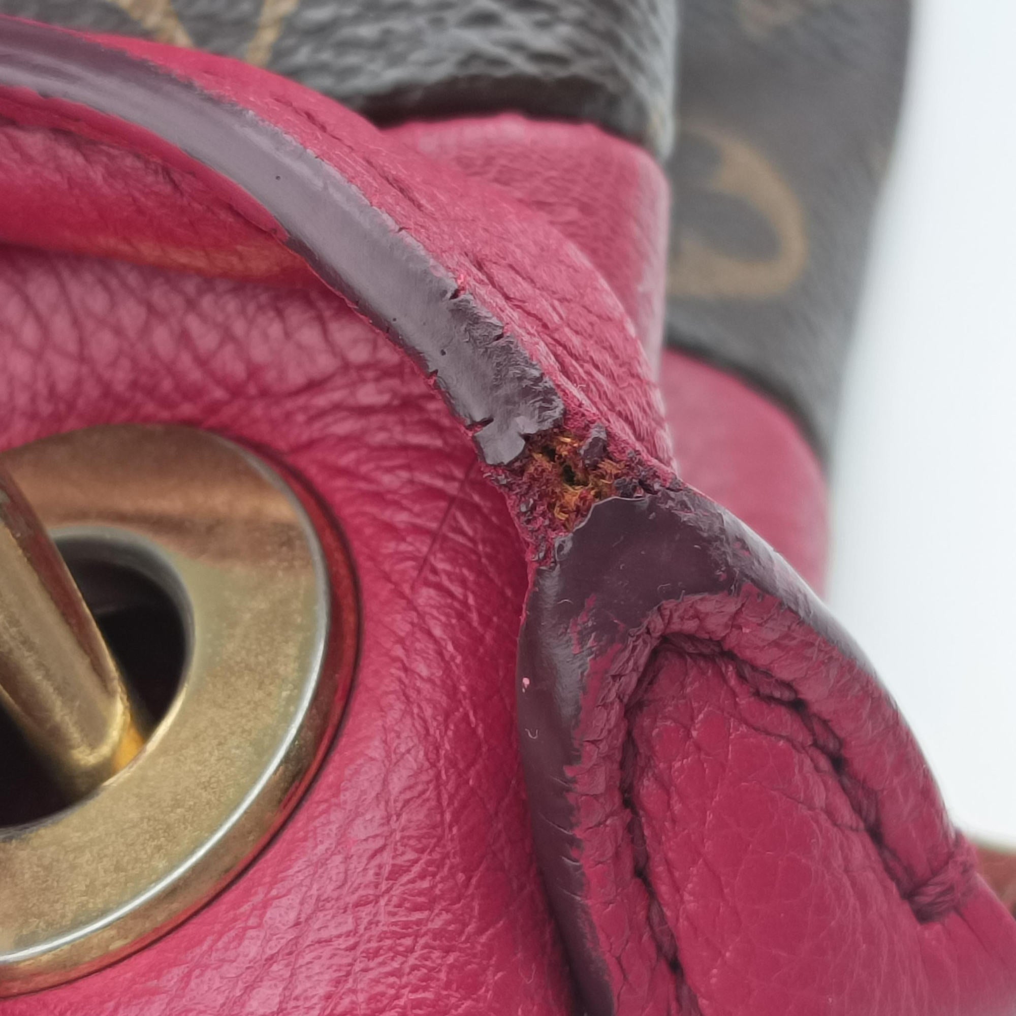 Pre-owned Louis Vuitton OLYMPE Brown×Rouge Monogram Canvas×calf leather M40732 shoulderbag | stylenewstar