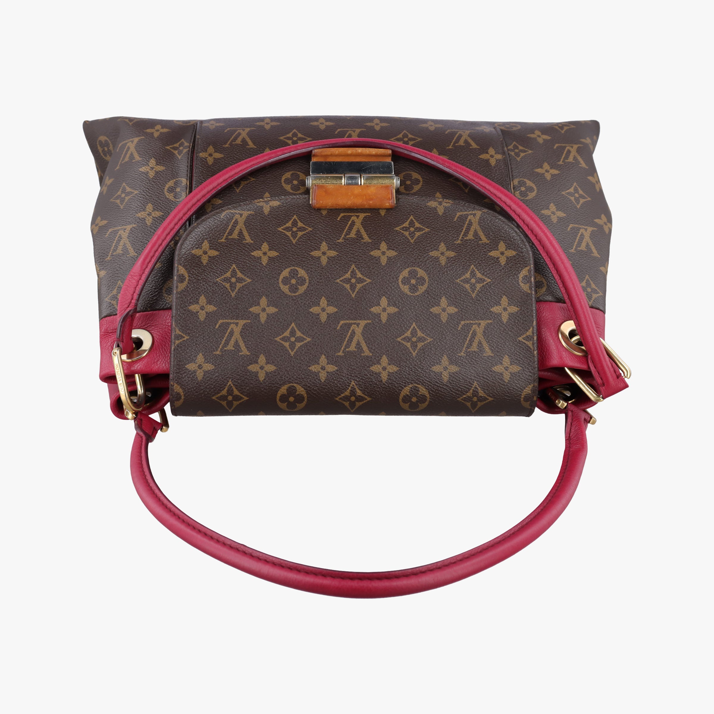 Pre-owned Louis Vuitton OLYMPE Brown×Rouge Monogram Canvas×calf leather M40732 shoulderbag | stylenewstar