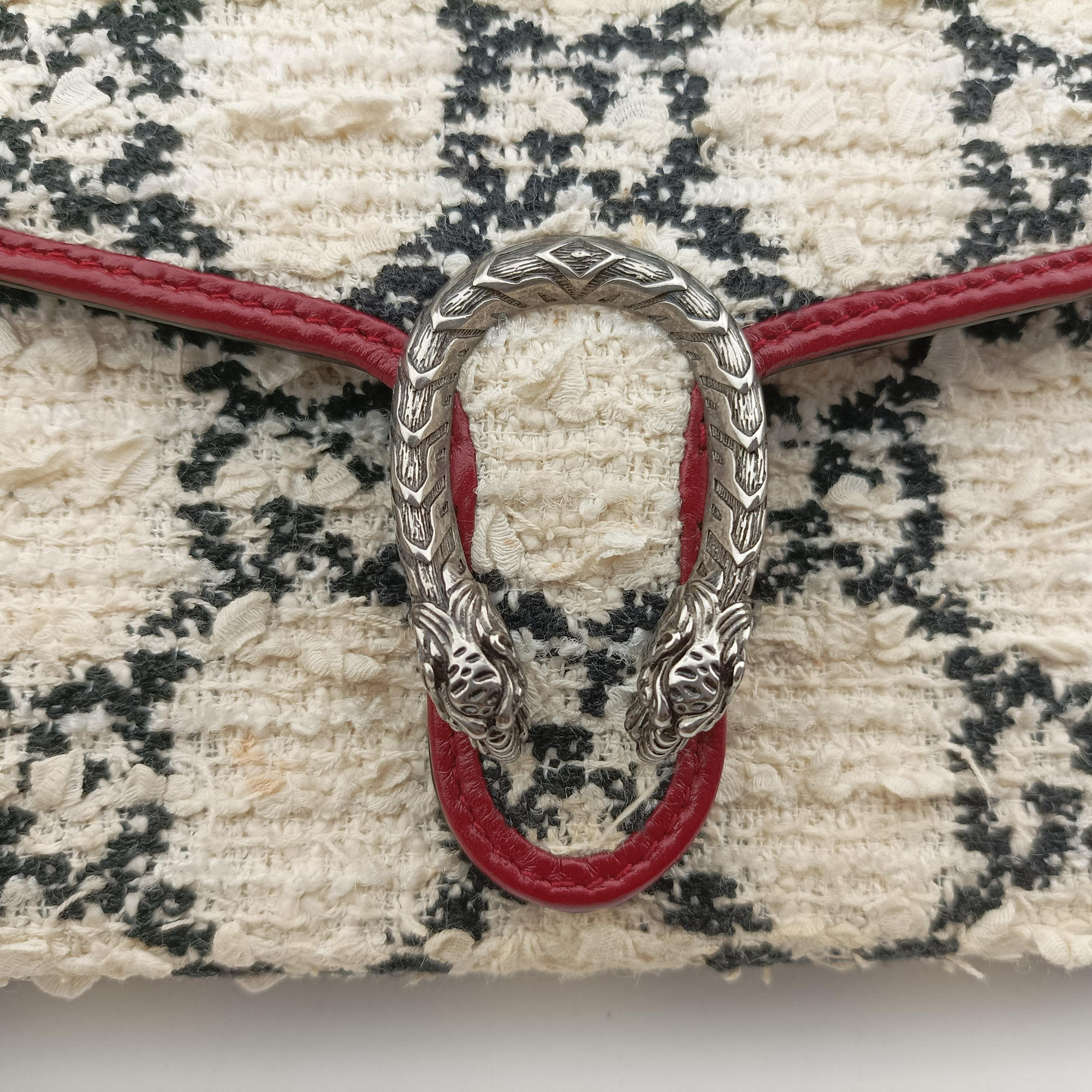 Pre-owned Gucci Dionysus Ivory × Red × Black Tweed×Leather 401231 shoulderbag | stylenewstar