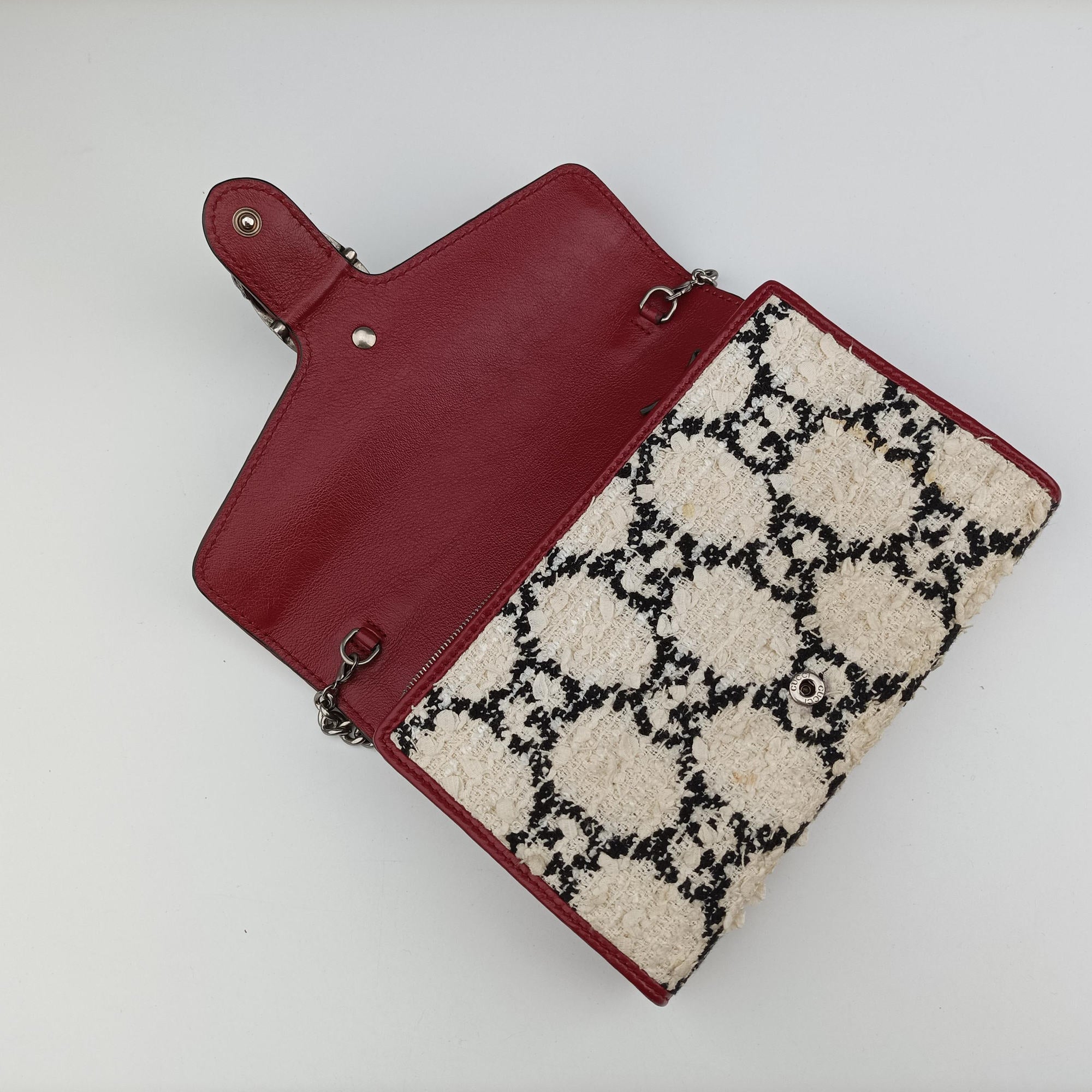 Pre-owned Gucci Dionysus Ivory × Red × Black Tweed×Leather 401231 shoulderbag | stylenewstar