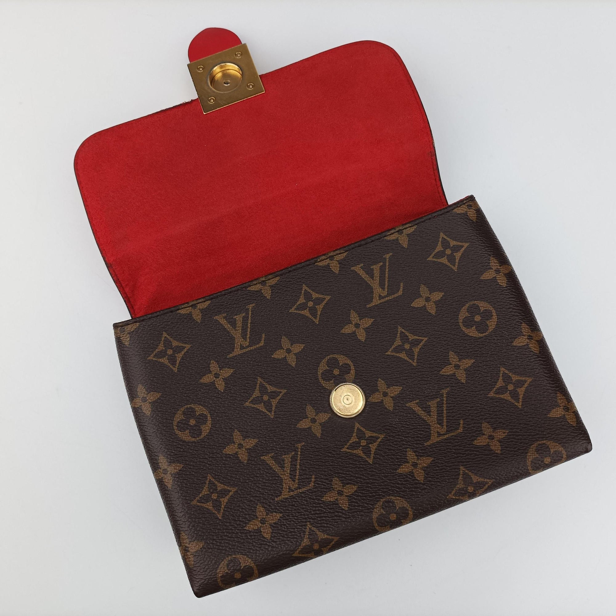 Pre-owned Louis Vuitton Locky BB Monogram/Brown×Coqulicot Monogram canvas×calf leather M44322 shoulderbag | stylenewstar