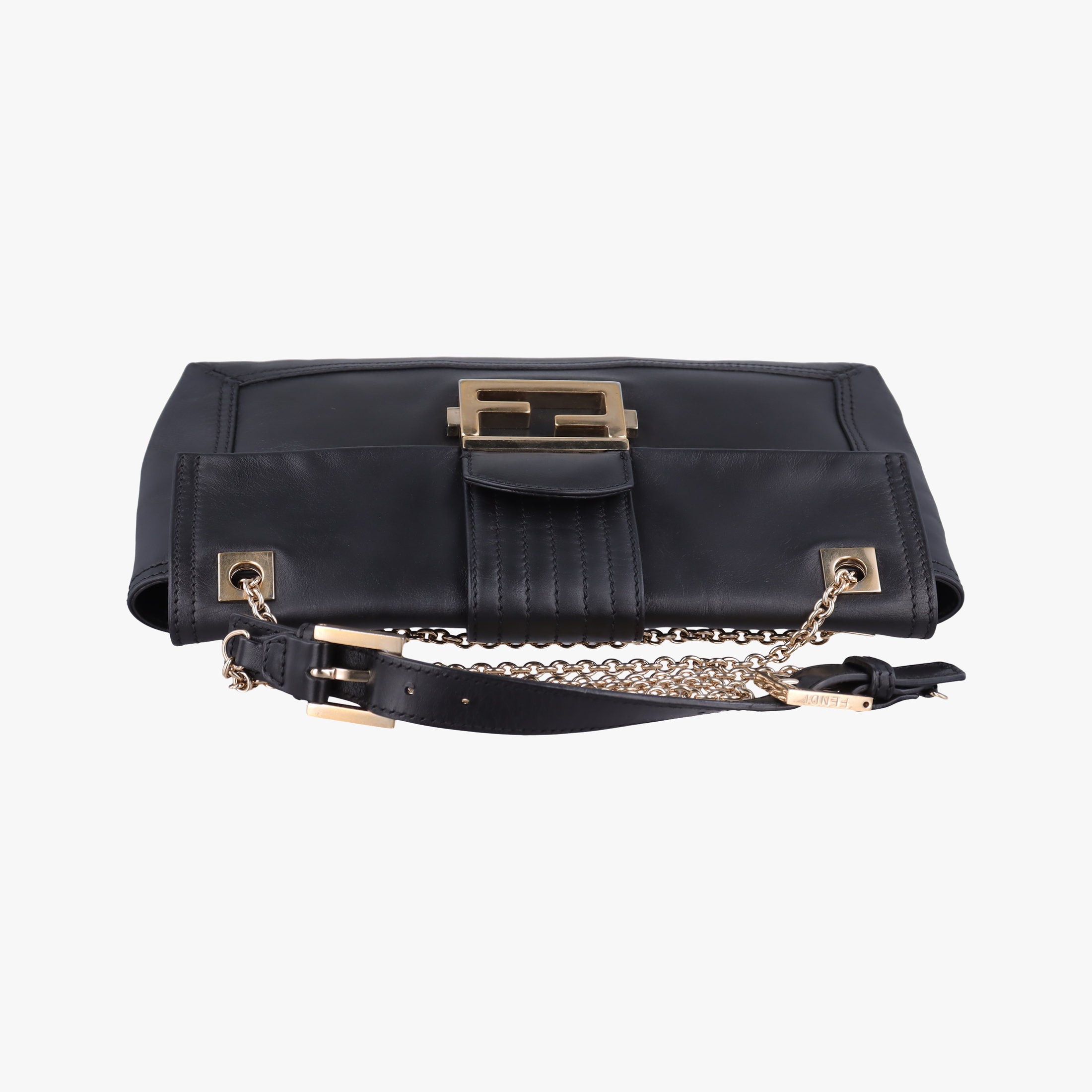 Pre-owned Fendi Baguette Chain Flap Black Leather 8BT139 shoulderbag | stylenewstar