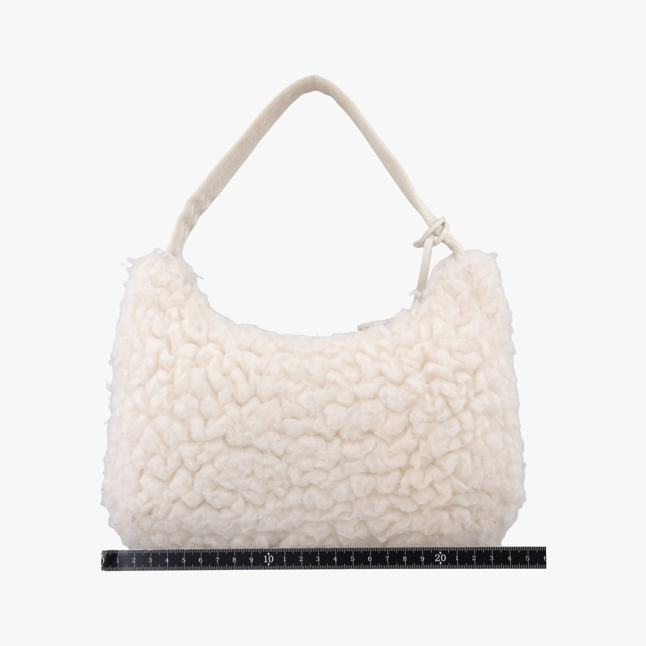 Pre-owned Prada Re-Edition 2000 White Sheep Fur × Nylon Trims 1NE515 handbag | stylenewstar