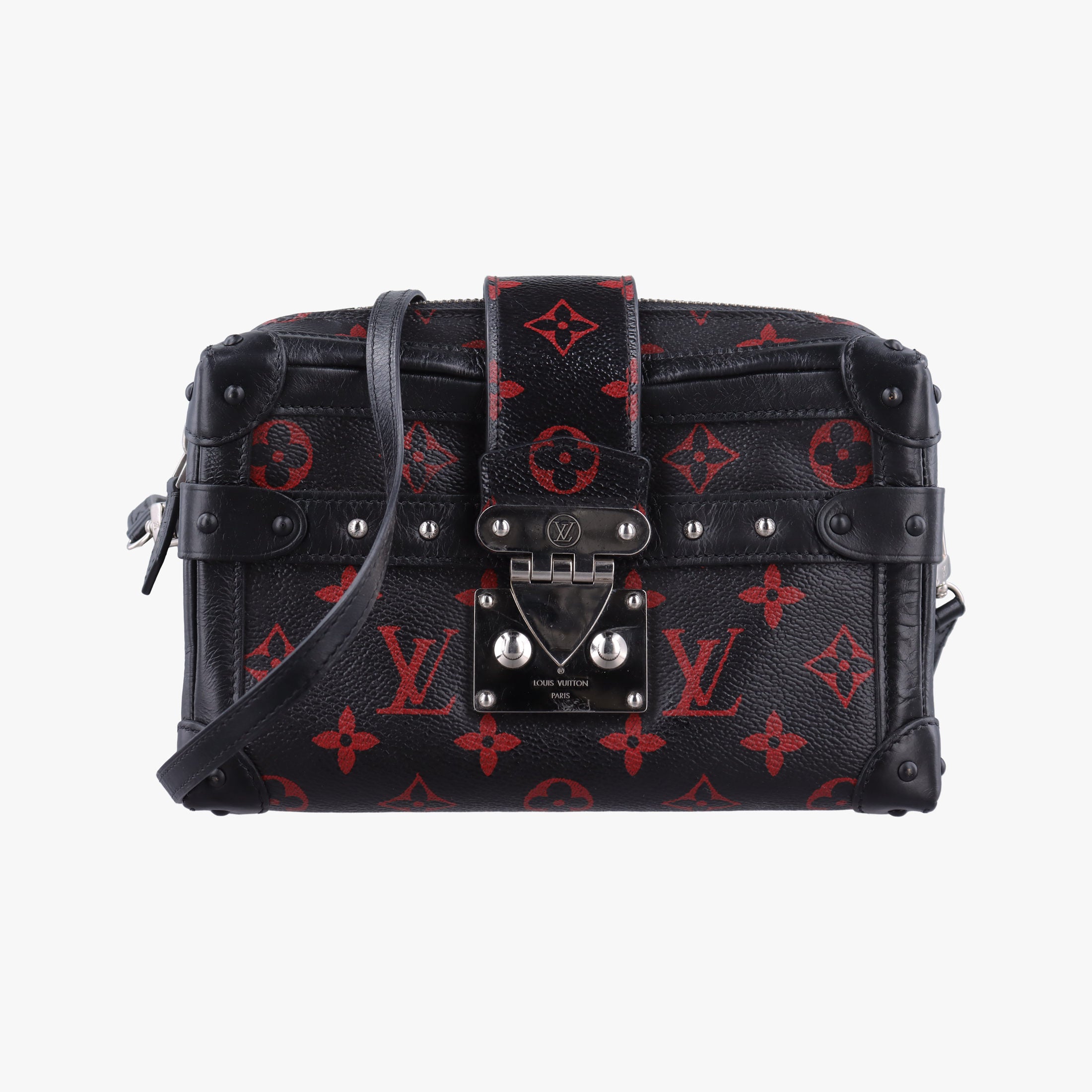 Pre-owned Louis Vuitton Petite Malle Black × Red Monogram Infrarouge Canvas × Leather M40273 shoulderbag | stylenewstar