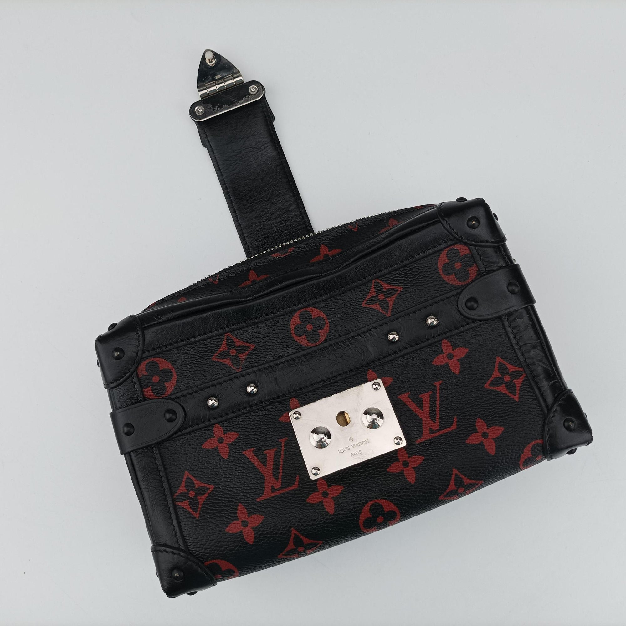 Pre-owned Louis Vuitton Petite Malle Black × Red Monogram Infrarouge Canvas × Leather M40273 shoulderbag | stylenewstar
