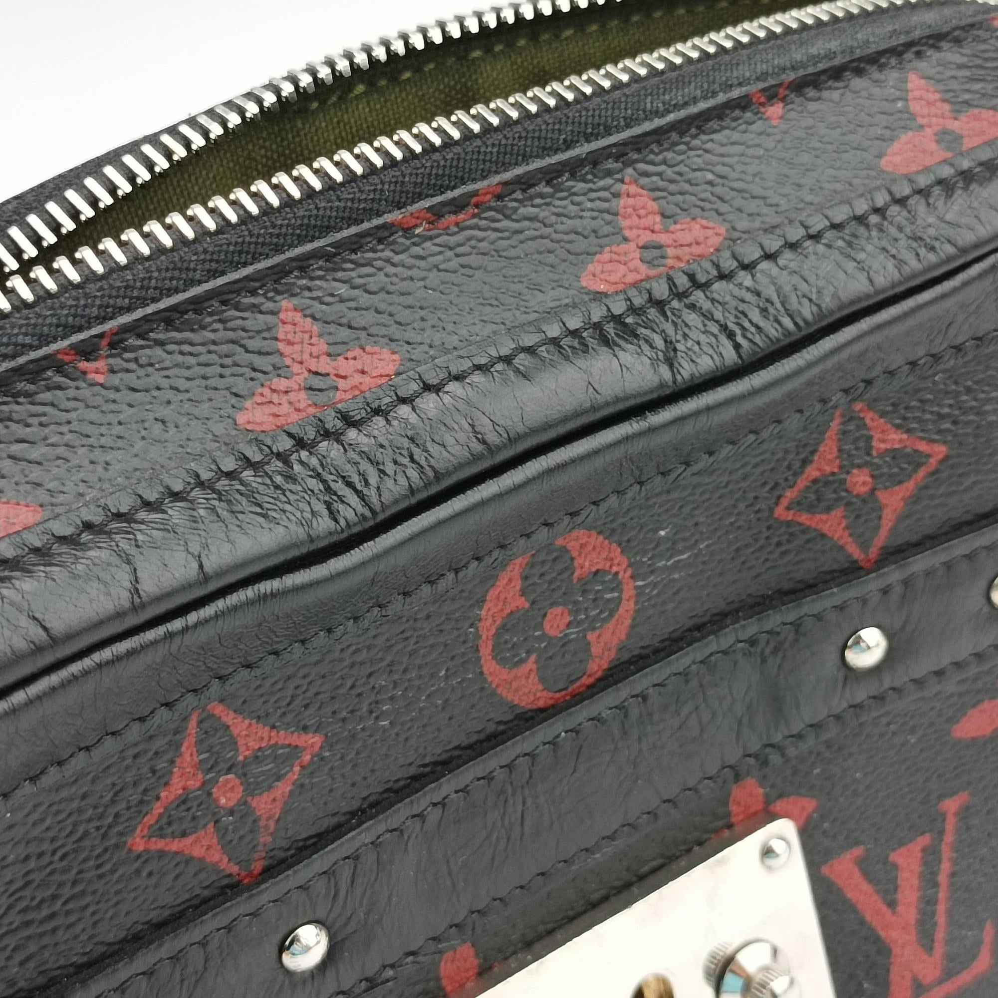 Pre-owned Louis Vuitton Petite Malle Black × Red Monogram Infrarouge Canvas × Leather M40273 shoulderbag | stylenewstar