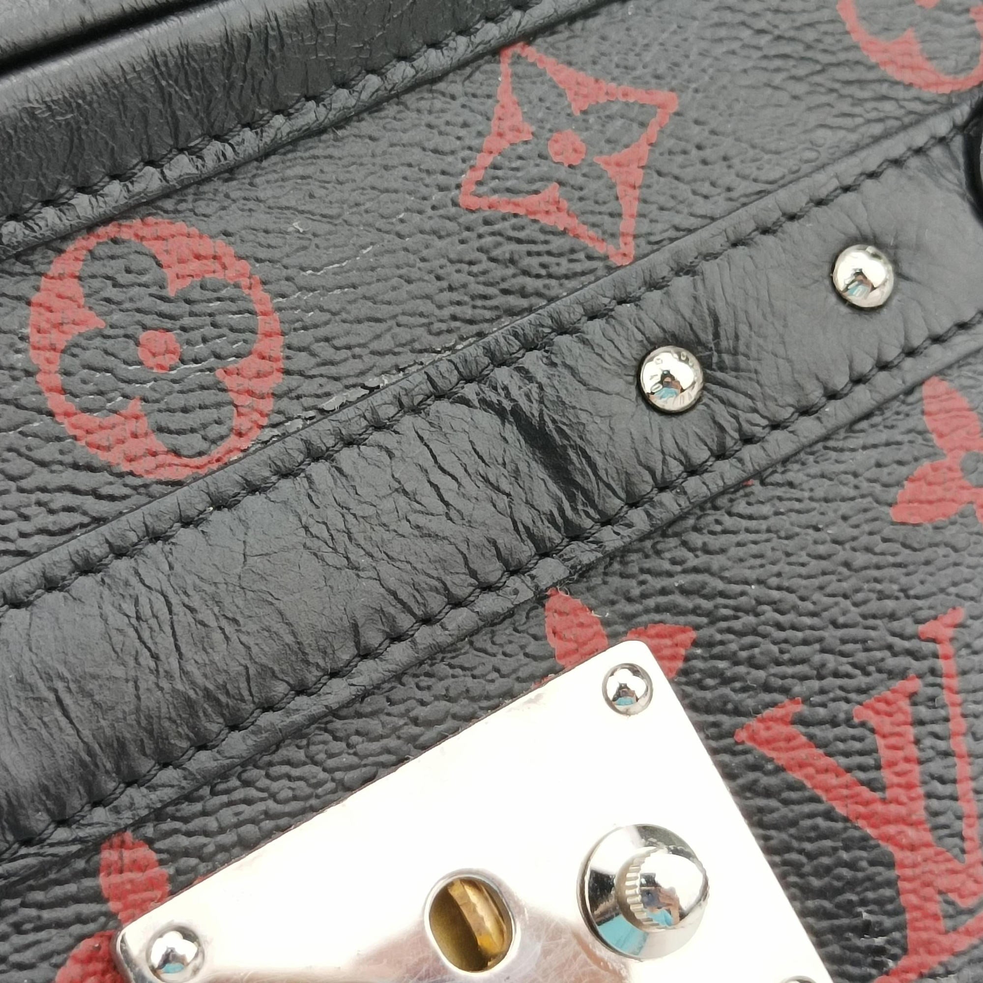 Pre-owned Louis Vuitton Petite Malle Black × Red Monogram Infrarouge Canvas × Leather M40273 shoulderbag | stylenewstar
