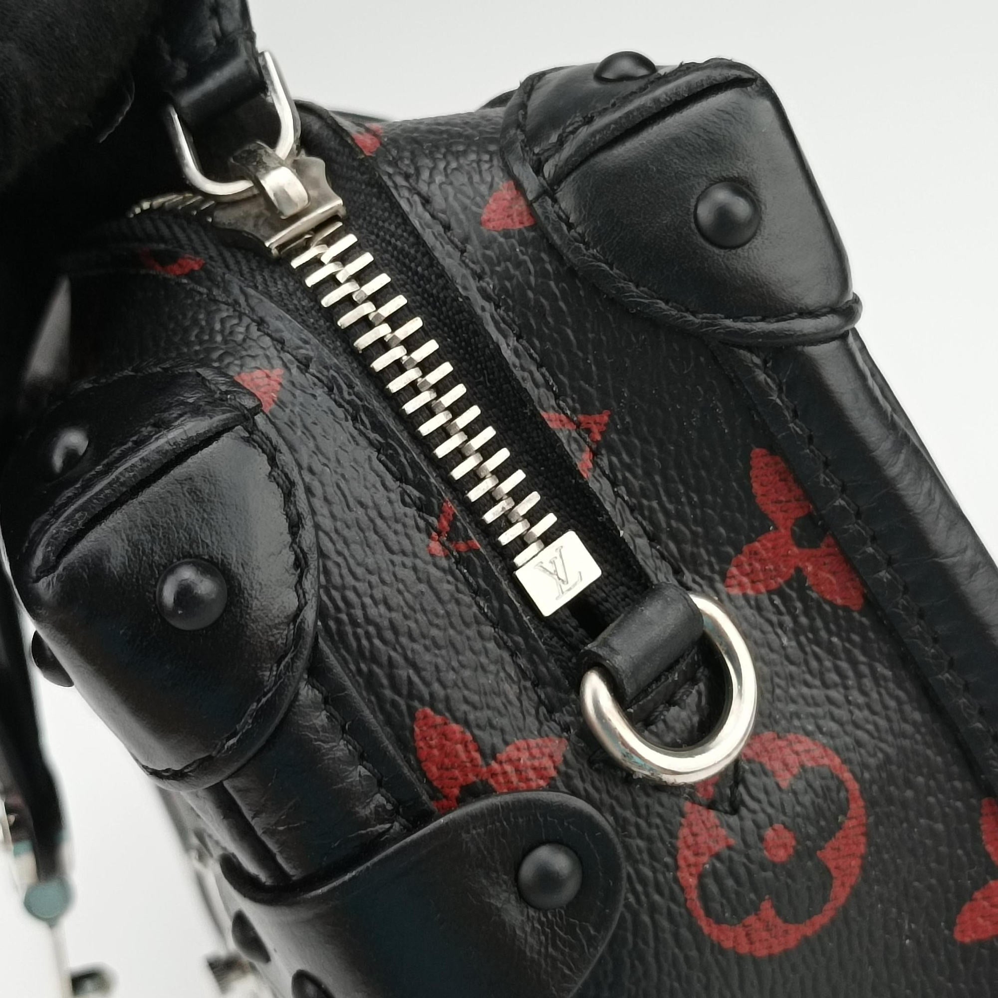 Pre-owned Louis Vuitton Petite Malle Black × Red Monogram Infrarouge Canvas × Leather M40273 shoulderbag | stylenewstar