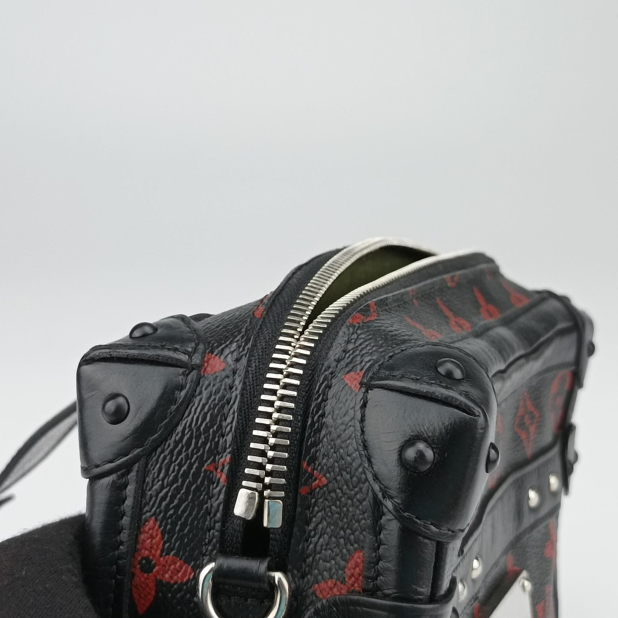 Pre-owned Louis Vuitton Petite Malle Black × Red Monogram Infrarouge Canvas × Leather M40273 shoulderbag | stylenewstar