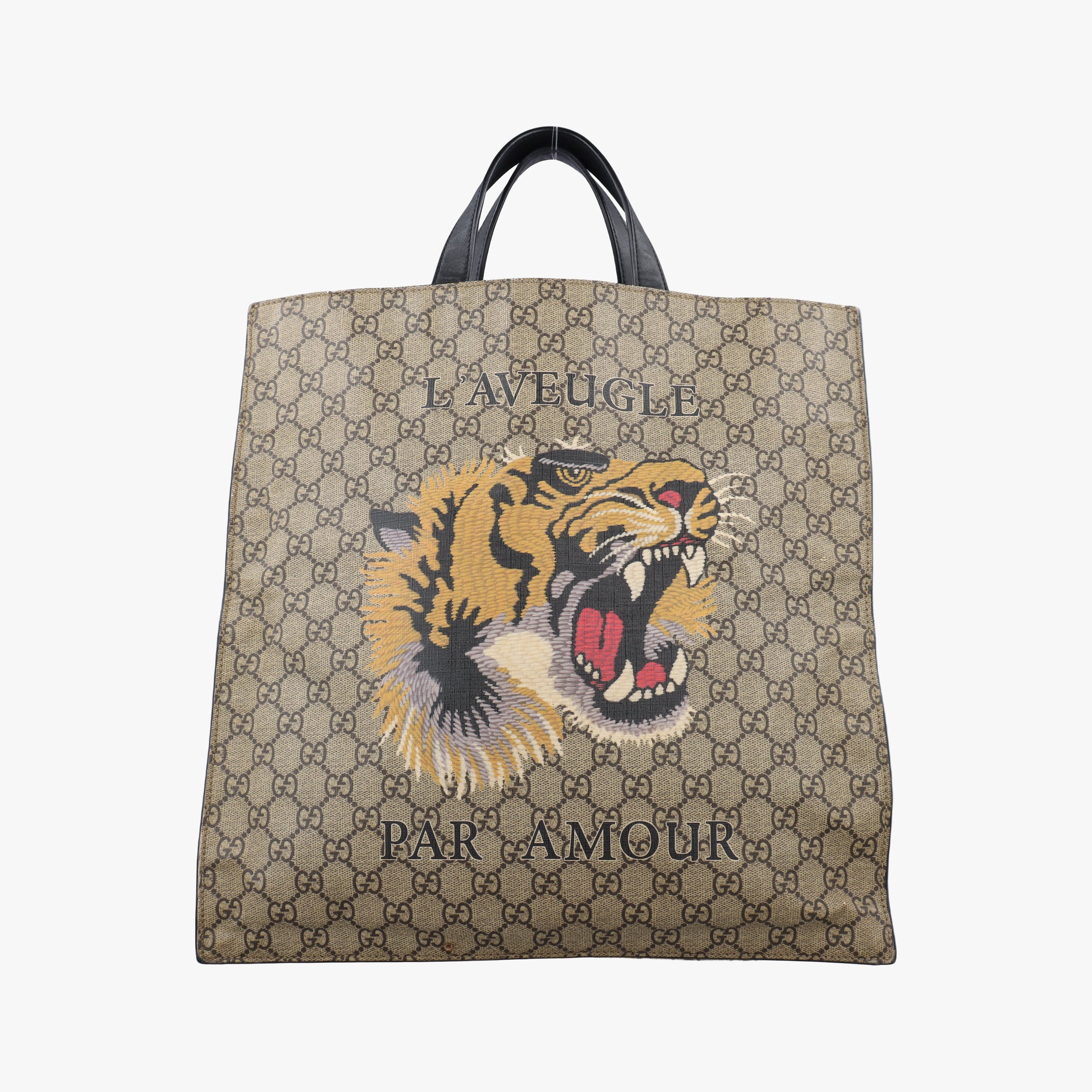 Pre-owned Gucci GG Supreme Tiger Brown PVC coated canvas 450950 handbag | stylenewstar