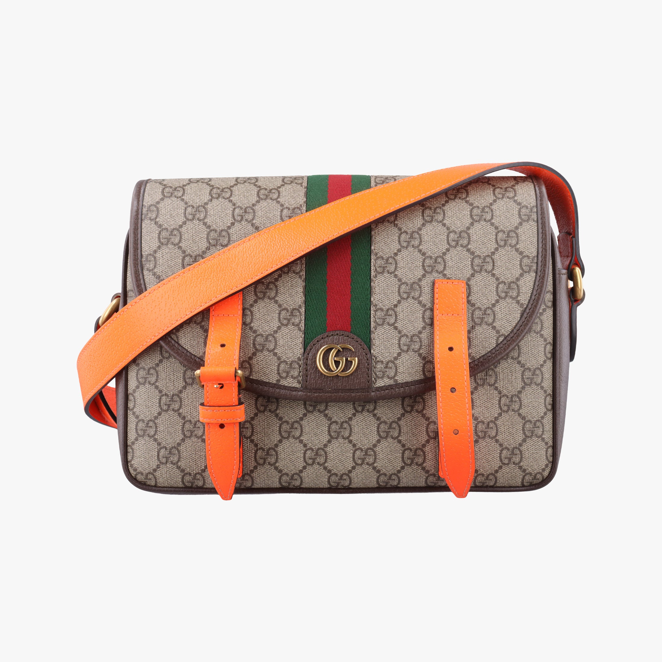 Pre-owned Gucci Ophidia Ebony × Neon Orange GG Supreme × Leather 792376 shoulderbag | stylenewstar