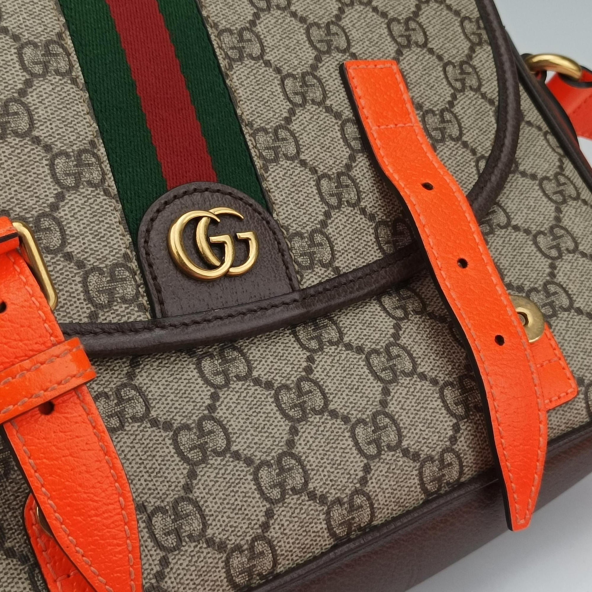 Pre-owned Gucci Ophidia Ebony × Neon Orange GG Supreme × Leather 792376 shoulderbag | stylenewstar