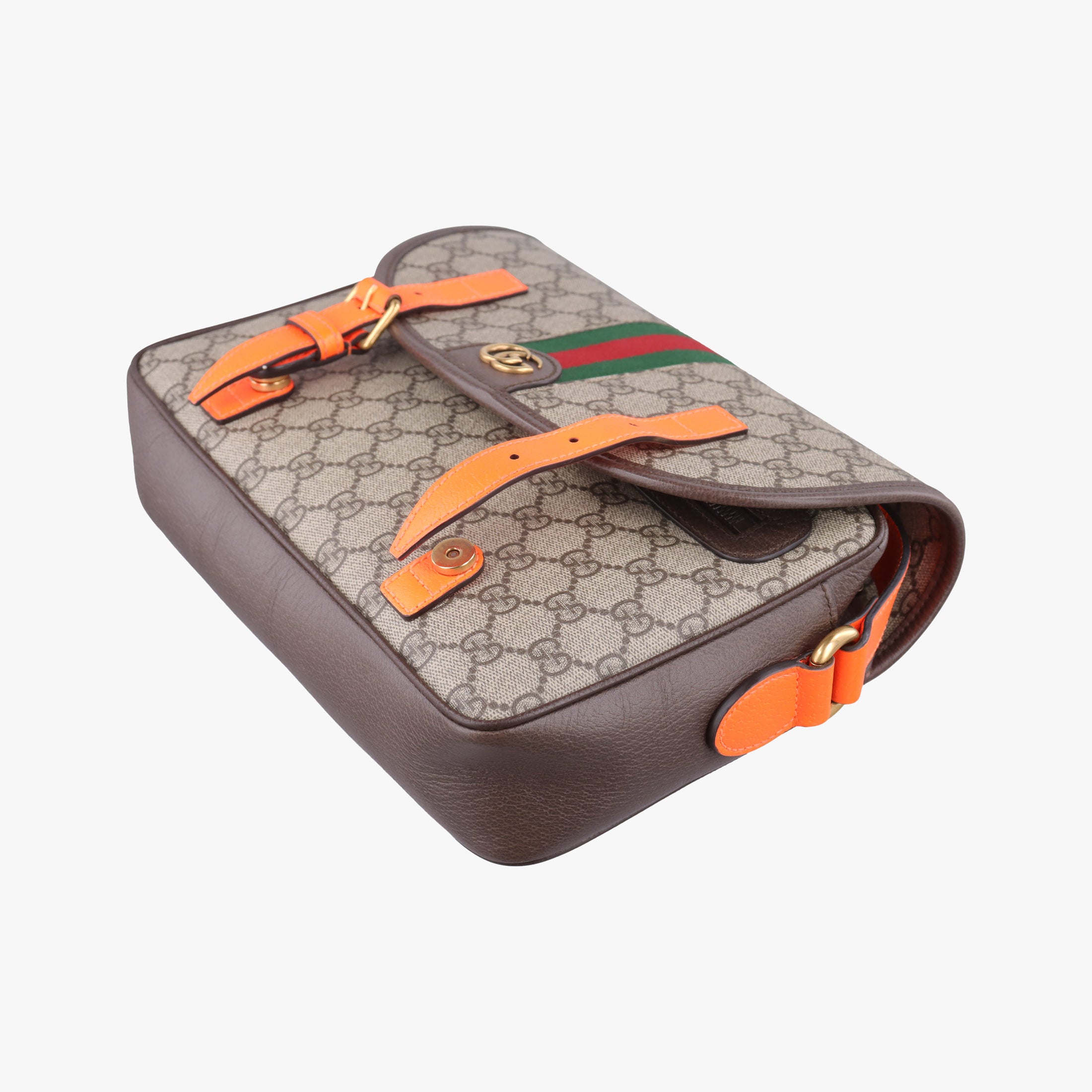 Pre-owned Gucci Ophidia Ebony × Neon Orange GG Supreme × Leather 792376 shoulderbag | stylenewstar