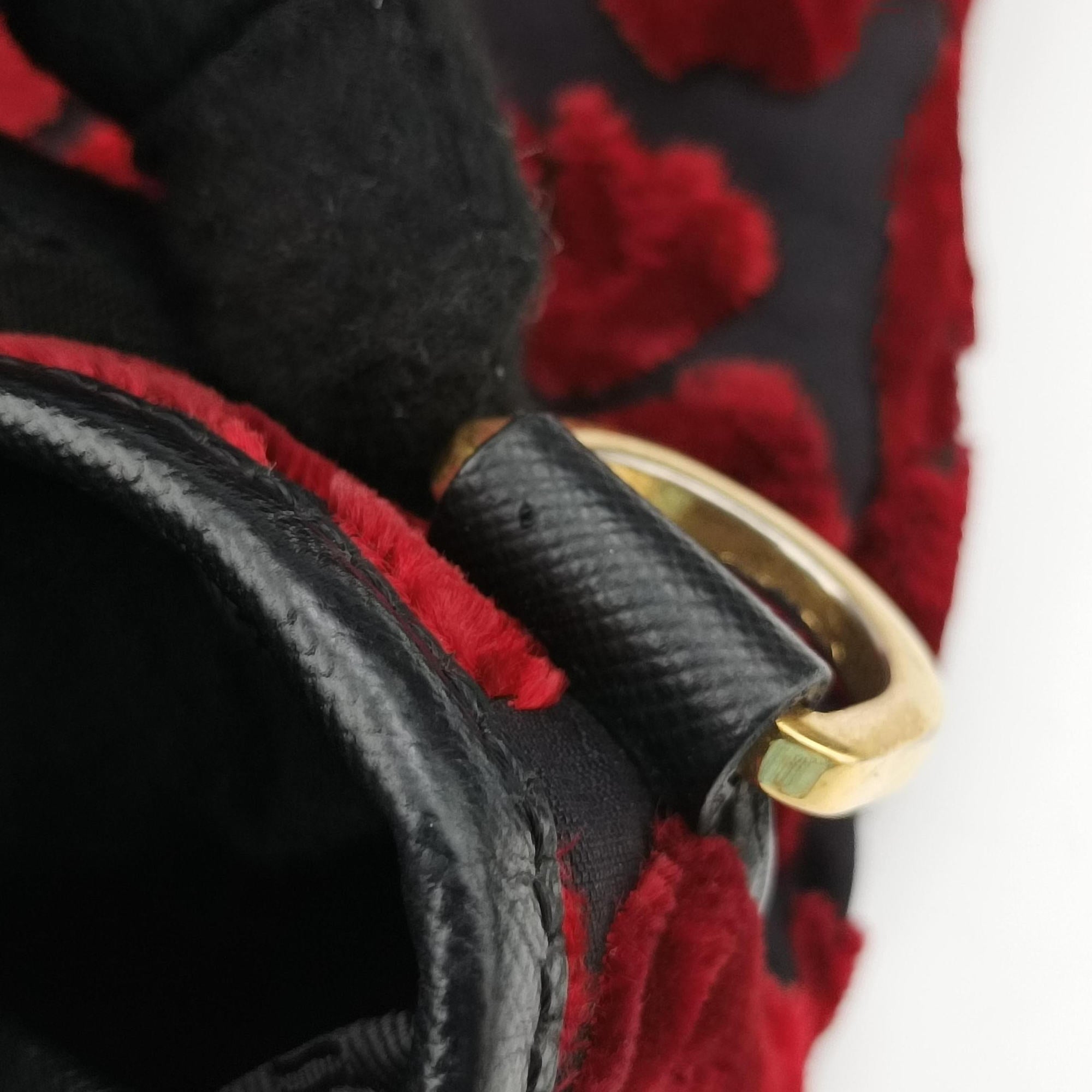 Vintage Prada Tessuto Stampato Red × Black Velvet × Saffiano Leather BN1877 shoulderbag | stylenewstar