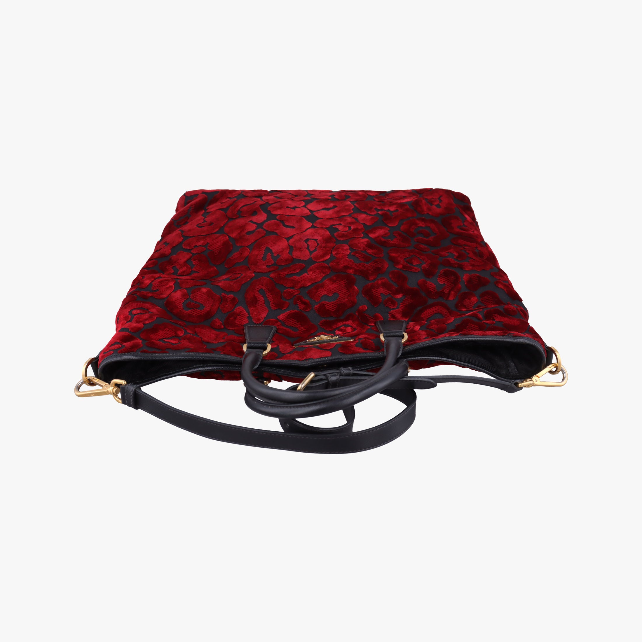 Vintage Prada Tessuto Stampato Red × Black Velvet × Saffiano Leather BN1877 shoulderbag | stylenewstar